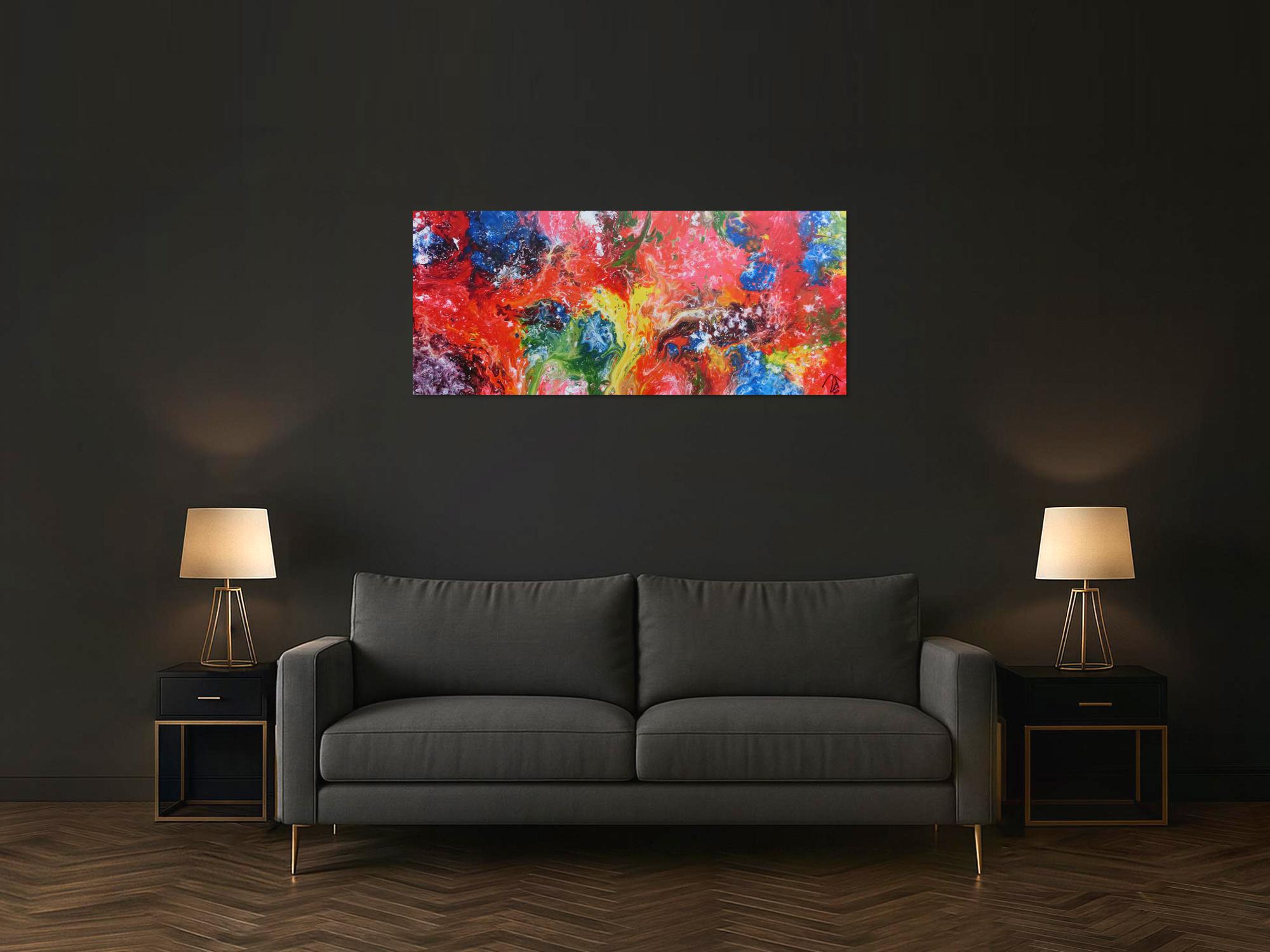 Abstraktes Acrylbild sehr bunt Fließtechnik Fluid Painting sehr modern