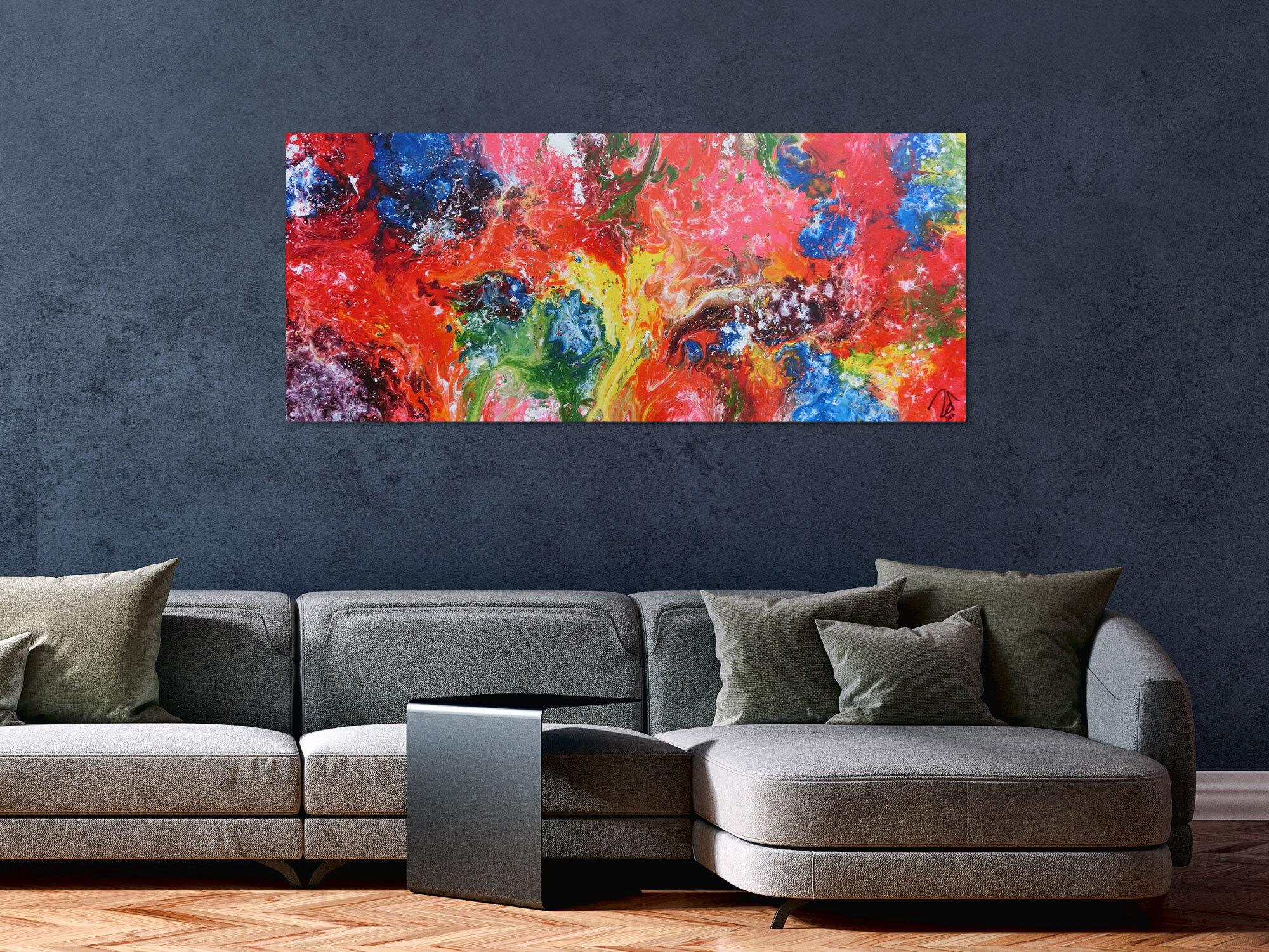 Abstraktes Acrylbild sehr bunt Fließtechnik Fluid Painting sehr modern