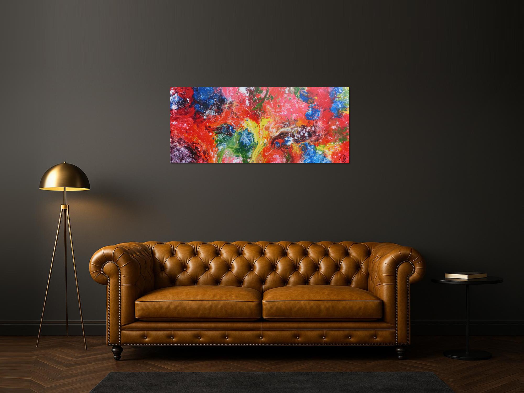 Abstraktes Acrylbild sehr bunt Fließtechnik Fluid Painting sehr modern