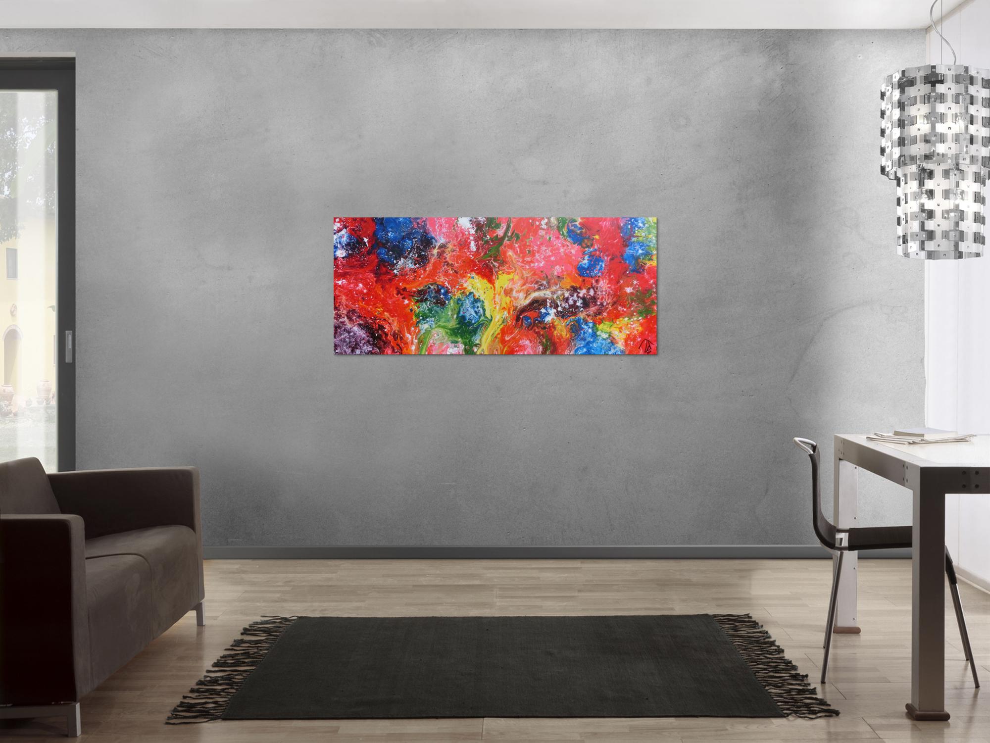 Abstraktes Acrylbild sehr bunt Fließtechnik Fluid Painting sehr modern