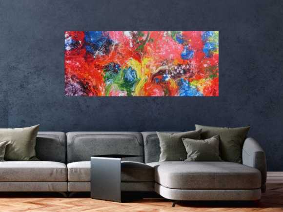 Abstraktes Acrylbild sehr bunt Fließtechnik Fluid Painting sehr modern