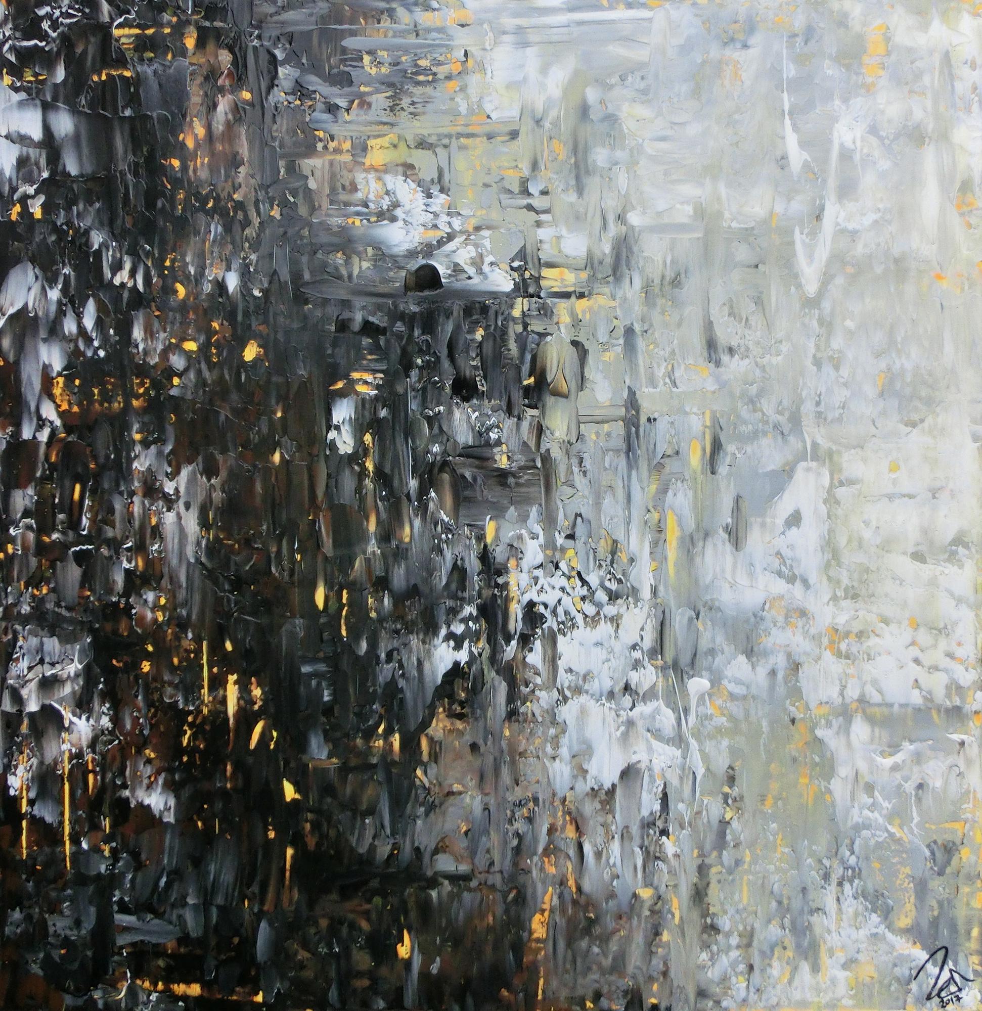 Abstraktes Acrylbild moderne Farben im Großformat schwarz glau beige weiß mediterran