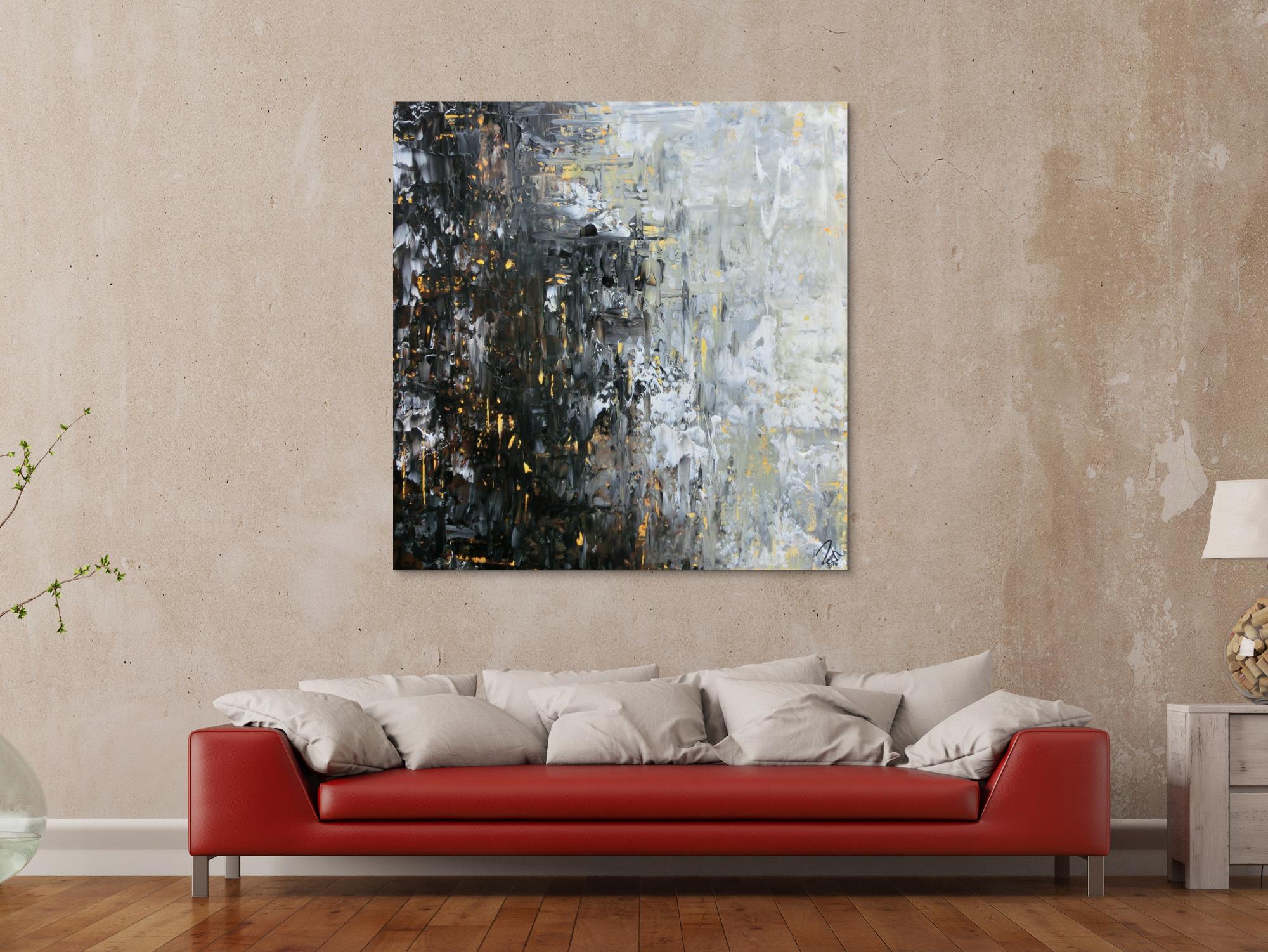 Abstraktes Acrylbild moderne Farben im Großformat schwarz glau beige weiß mediterran