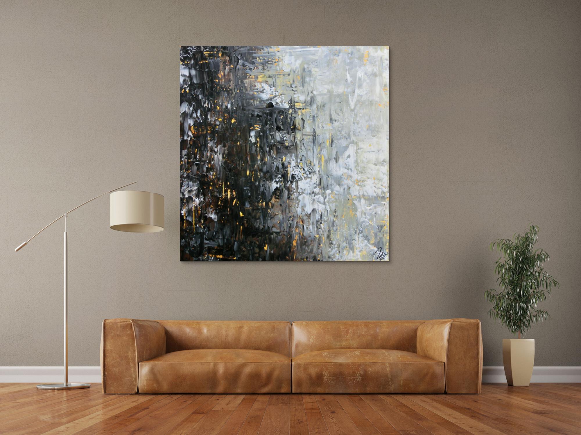 Abstraktes Acrylbild moderne Farben im Großformat schwarz glau beige weiß mediterran