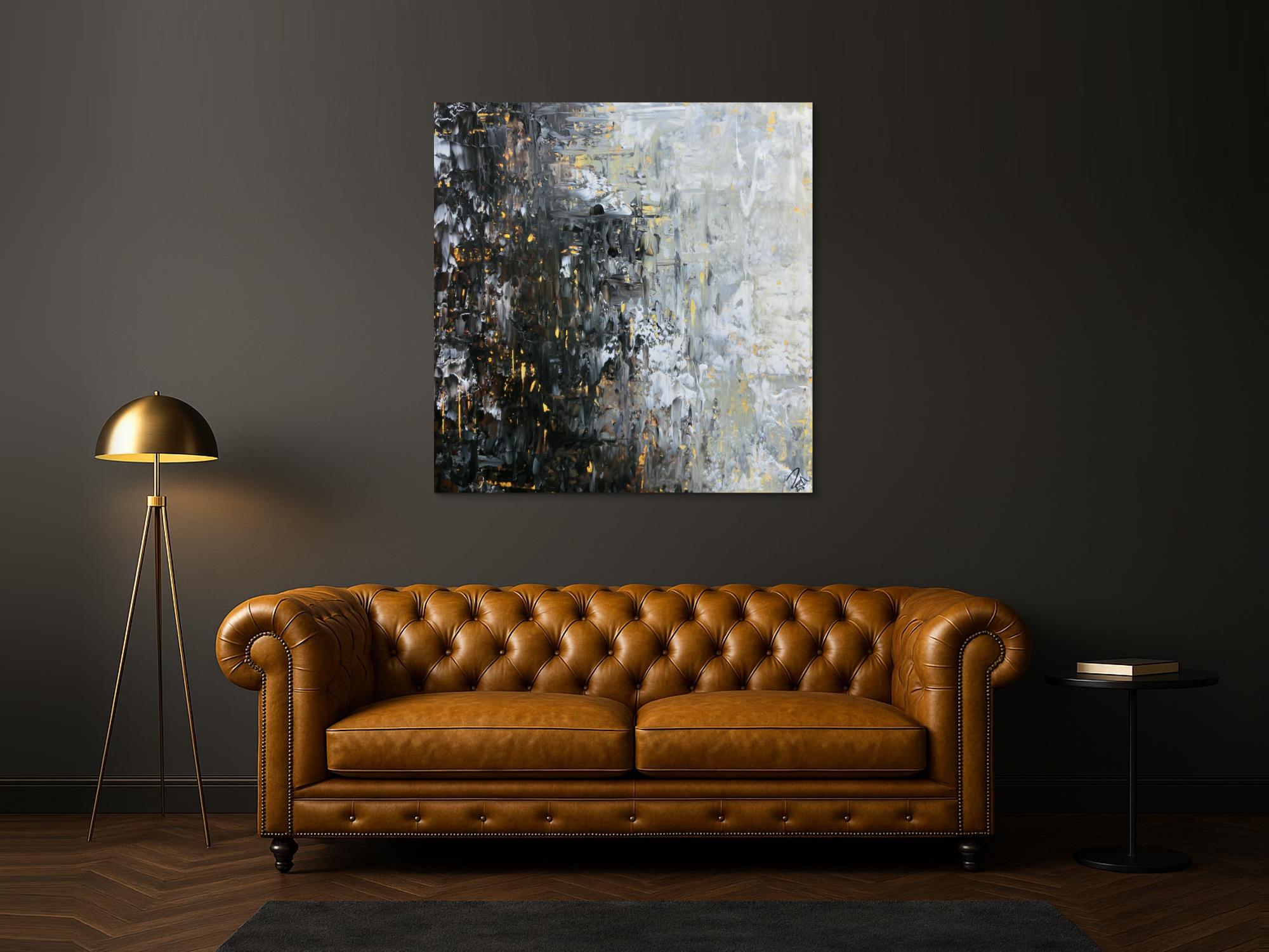 Abstraktes Acrylbild moderne Farben im Großformat schwarz glau beige weiß mediterran