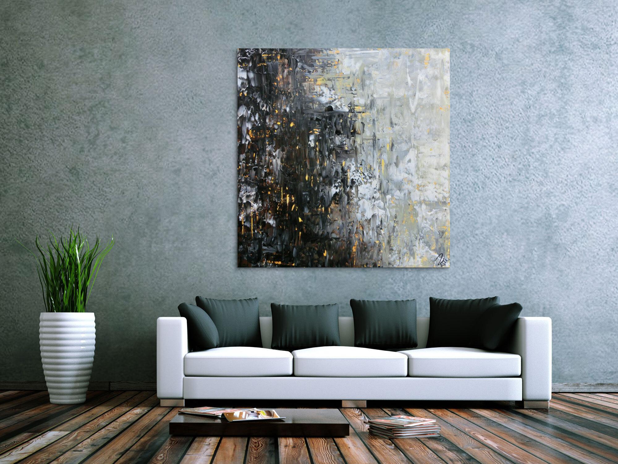 Abstraktes Acrylbild moderne Farben im Großformat schwarz glau beige weiß mediterran