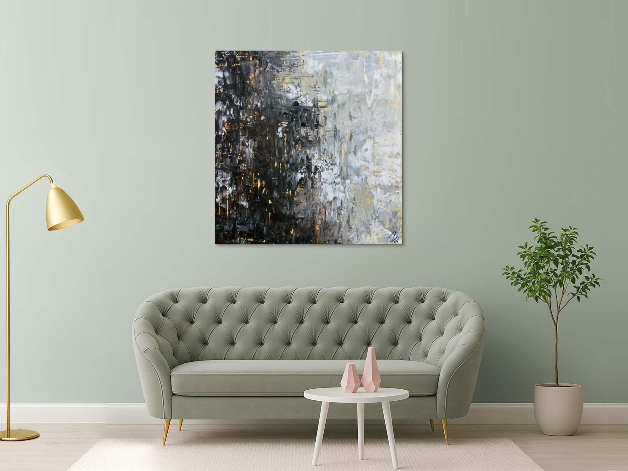 Abstraktes Acrylbild moderne Farben im Großformat schwarz glau beige weiß mediterran