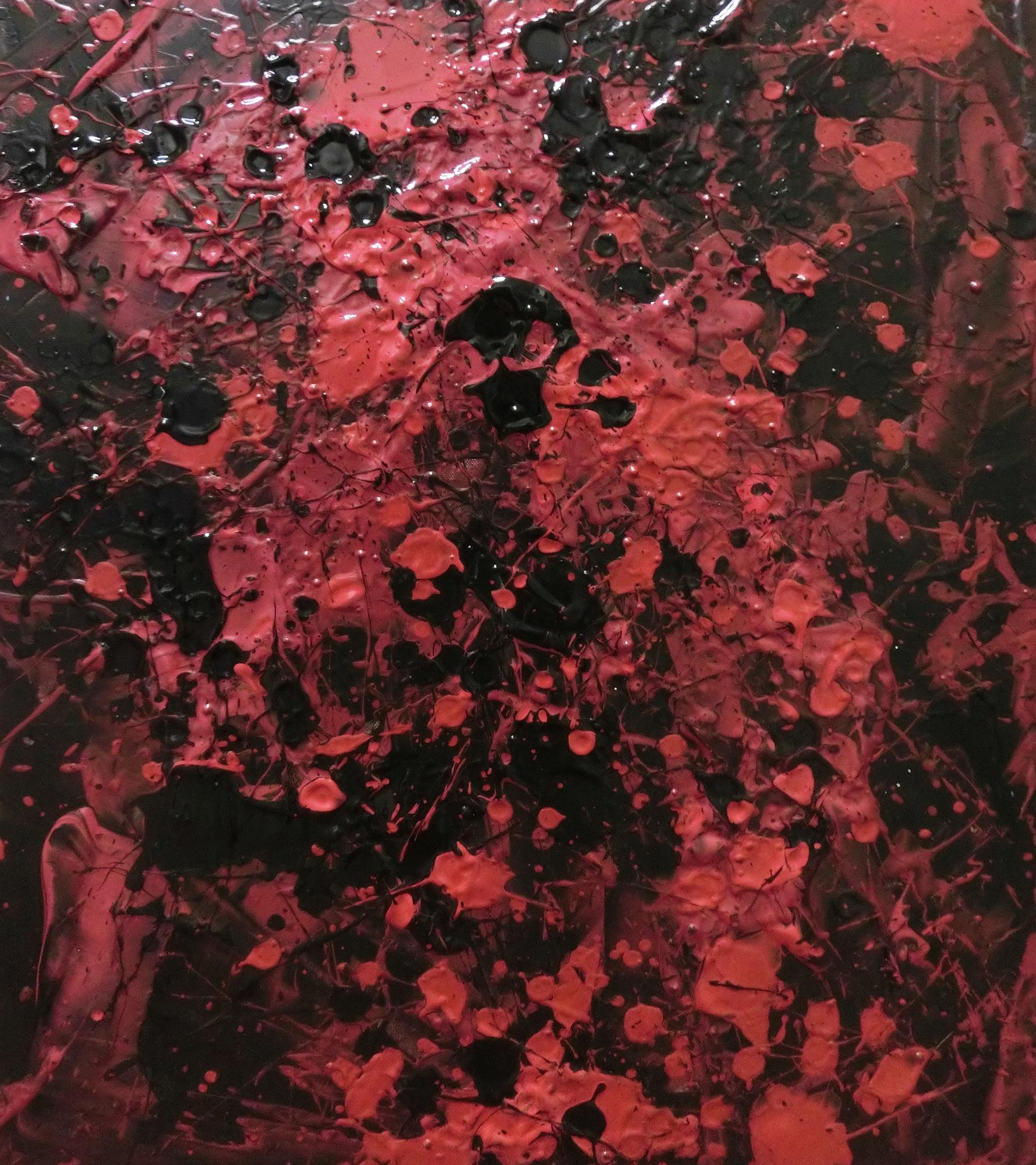 Abstraktes Acrylbild dunkel krapprot schwarz sehr modern Action Painting Splash Art