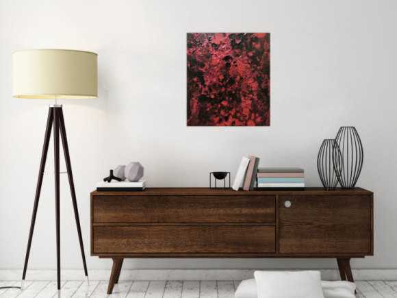 Abstraktes Acrylbild dunkel krapprot schwarz sehr modern Action Painting Splash Art