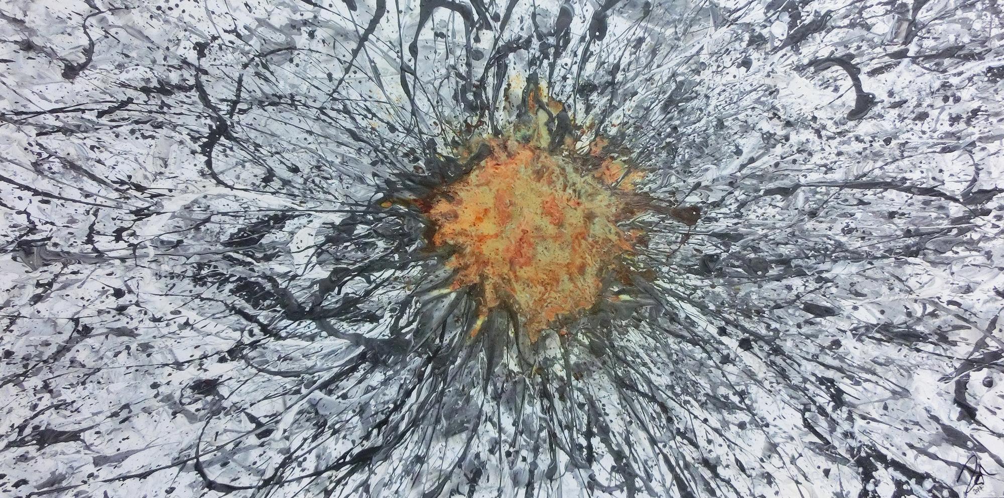 Abstraktes Acrylbild mit echtem Rost Mischtechnik Action Painting Splash Art sehr modern