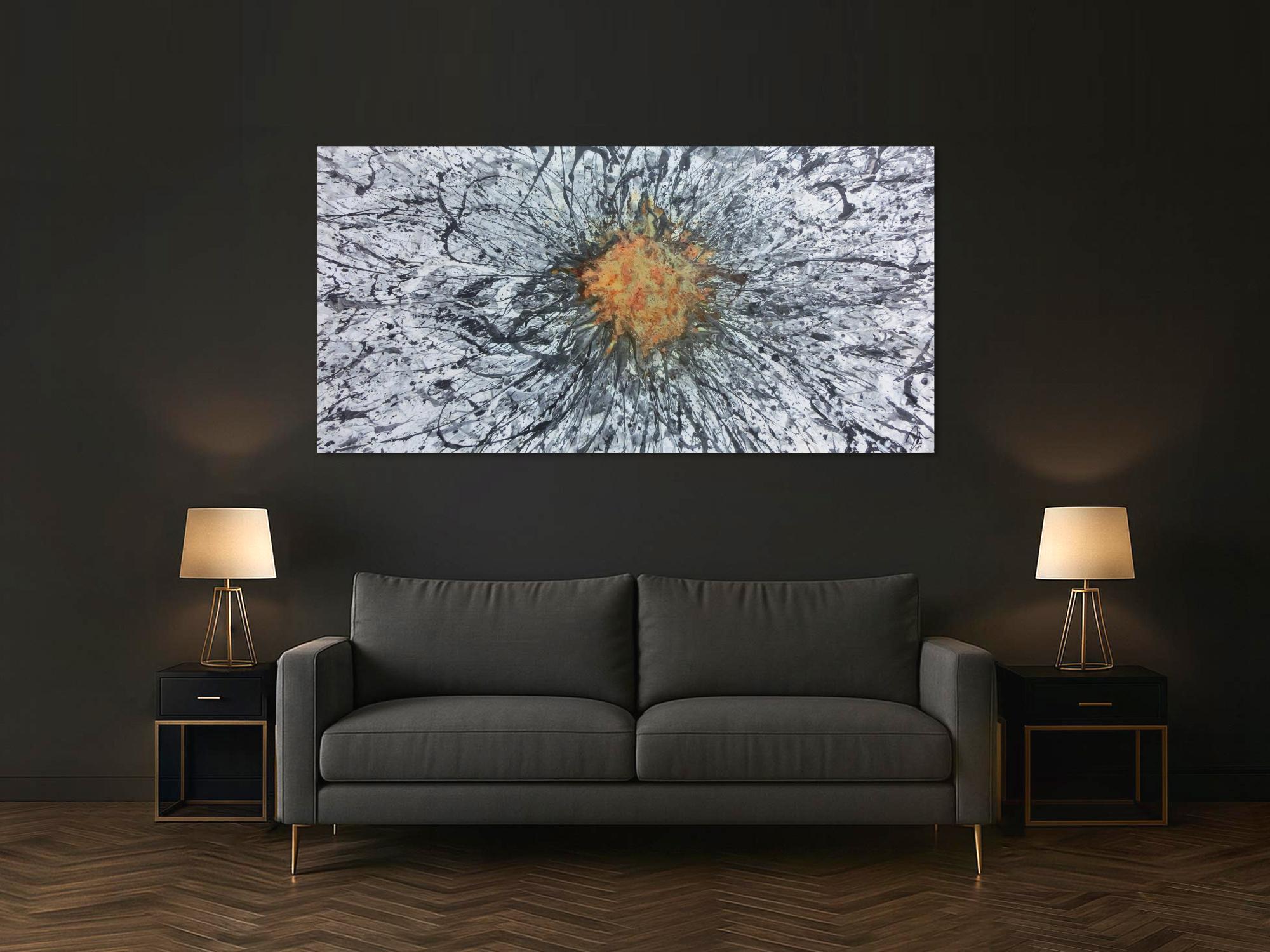 Abstraktes Acrylbild mit echtem Rost Mischtechnik Action Painting Splash Art sehr modern