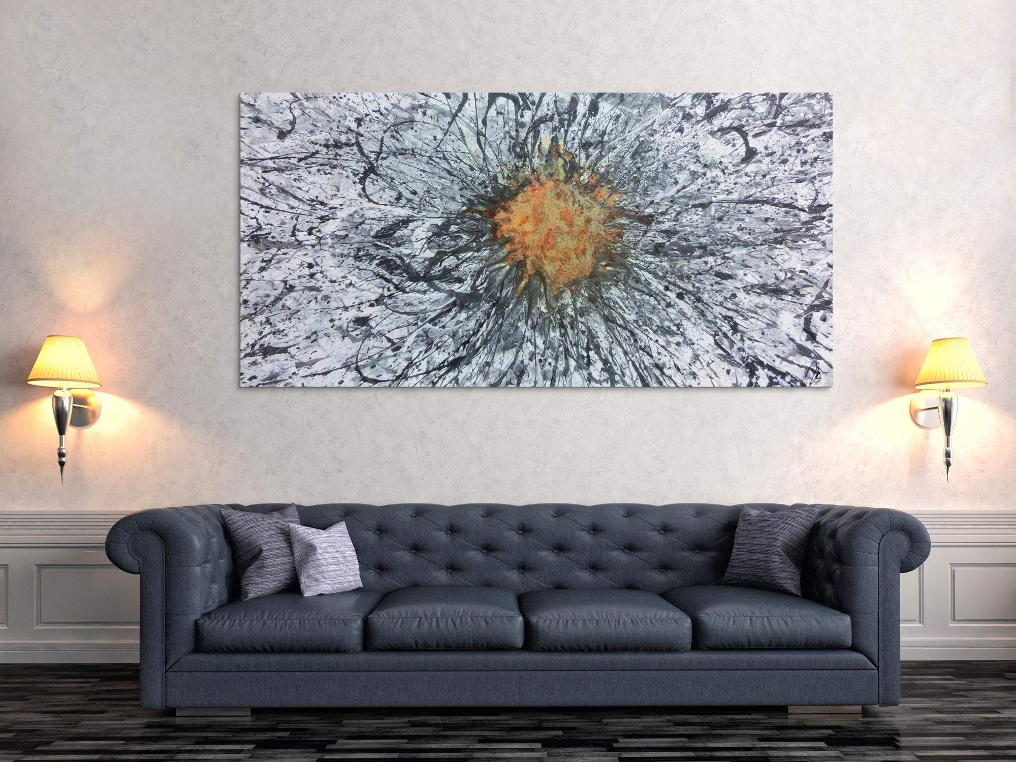 Abstraktes Acrylbild mit echtem Rost Mischtechnik Action Painting Splash Art sehr modern