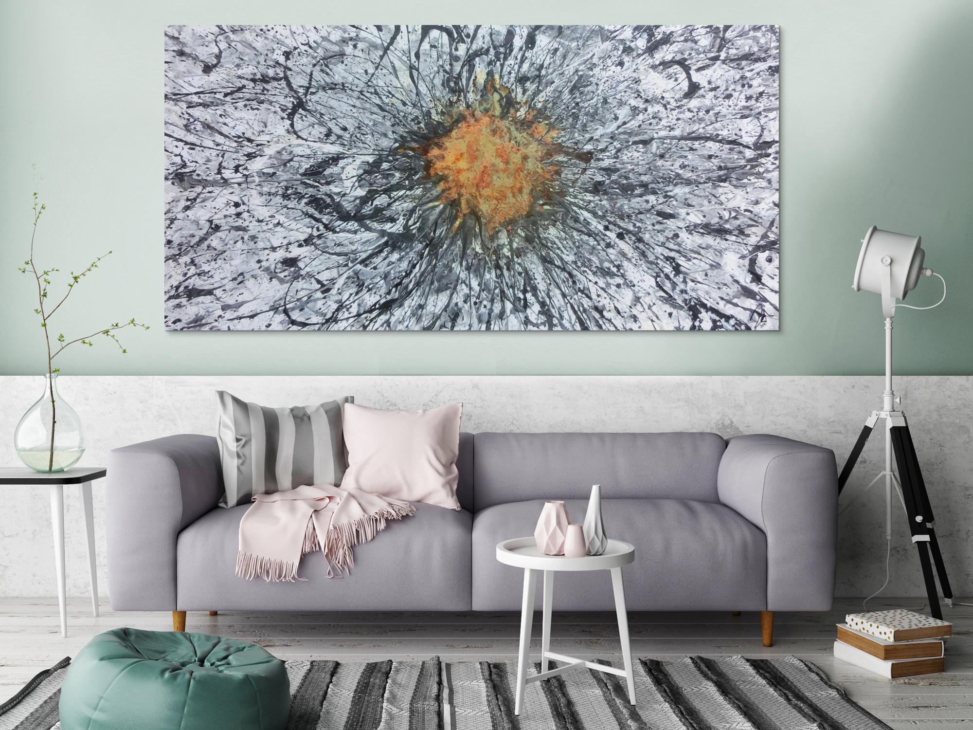 Abstraktes Acrylbild mit echtem Rost Mischtechnik Action Painting Splash Art sehr modern