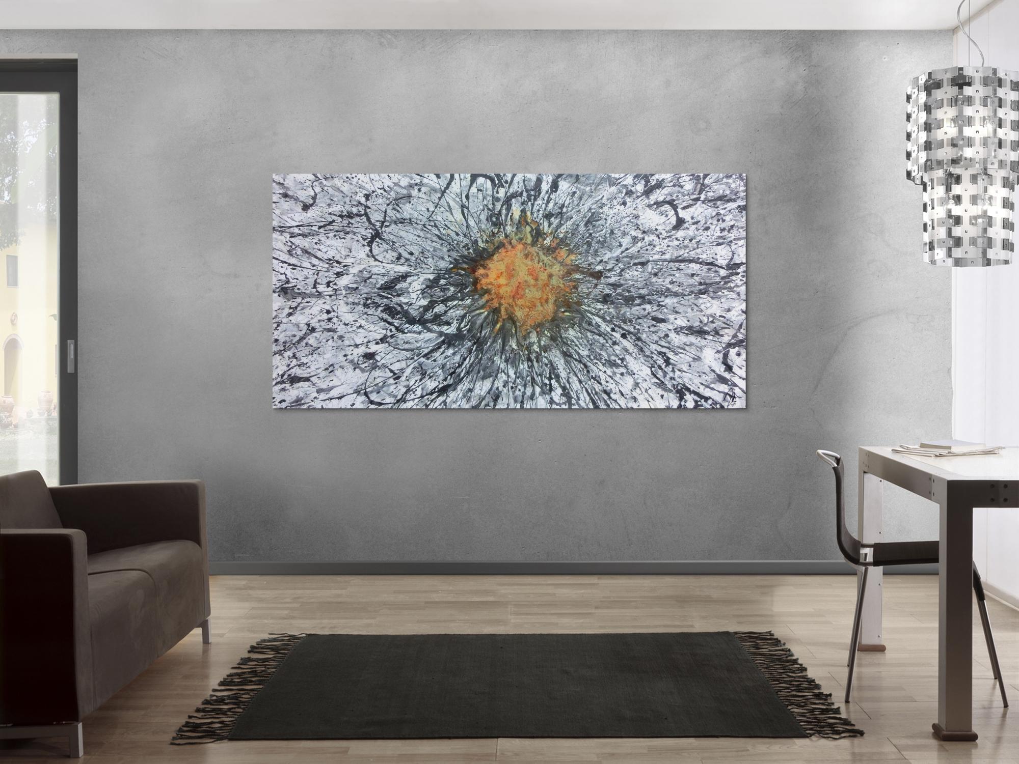 Abstraktes Acrylbild mit echtem Rost Mischtechnik Action Painting Splash Art sehr modern