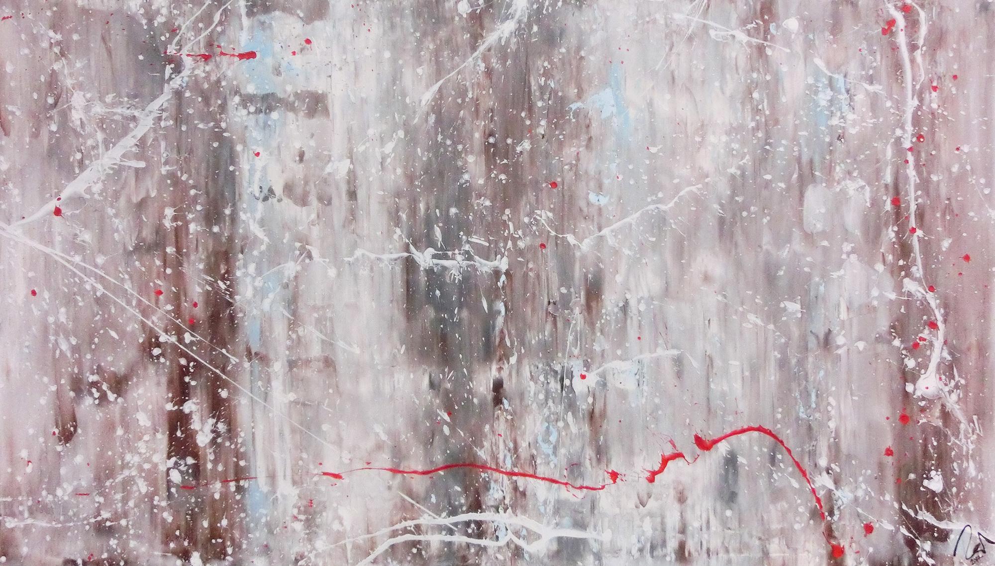 Abstraktes Acrylbild sehr modern Spachteltechnik helle Farben weiß braun grau