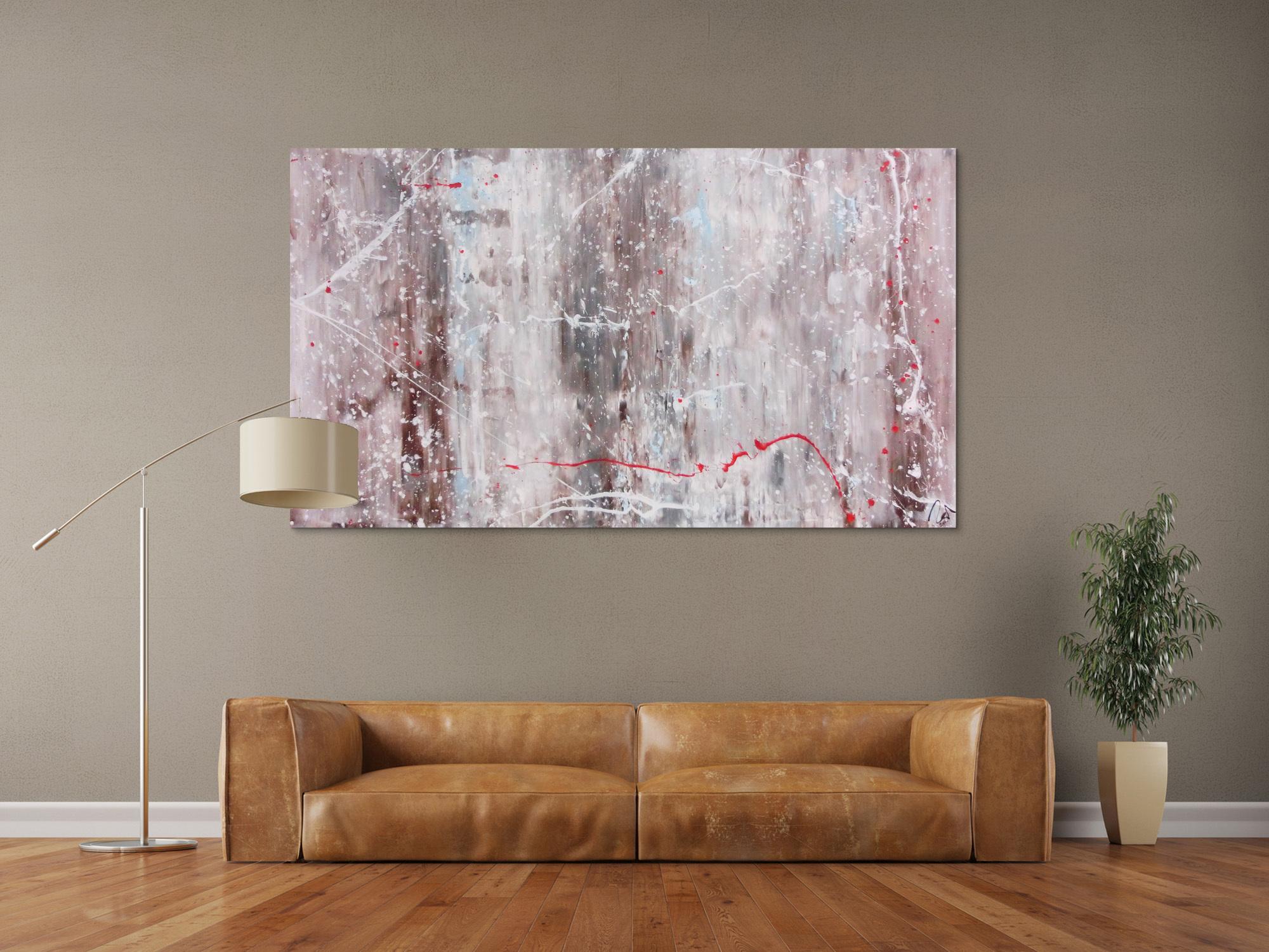 Abstraktes Acrylbild sehr modern Spachteltechnik helle Farben weiß braun grau