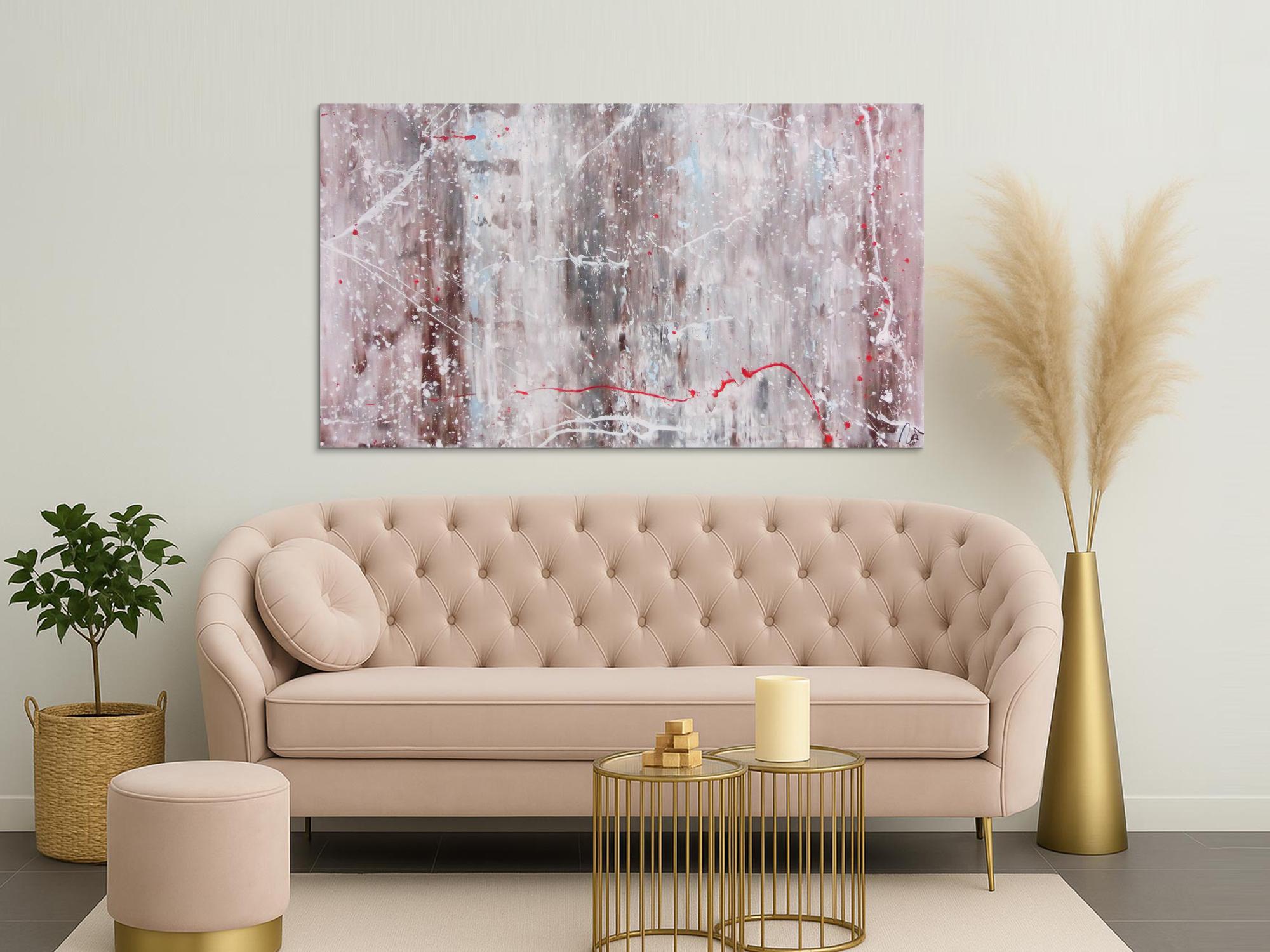 Abstraktes Acrylbild sehr modern Spachteltechnik helle Farben weiß braun grau