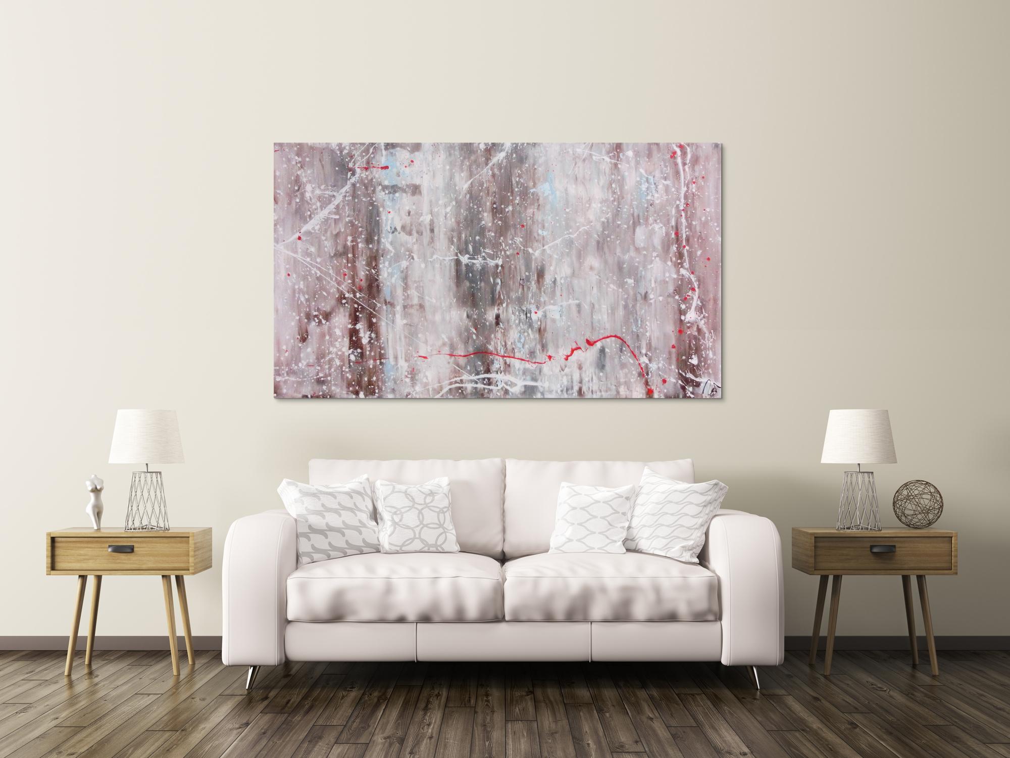 Abstraktes Acrylbild sehr modern Spachteltechnik helle Farben weiß braun grau