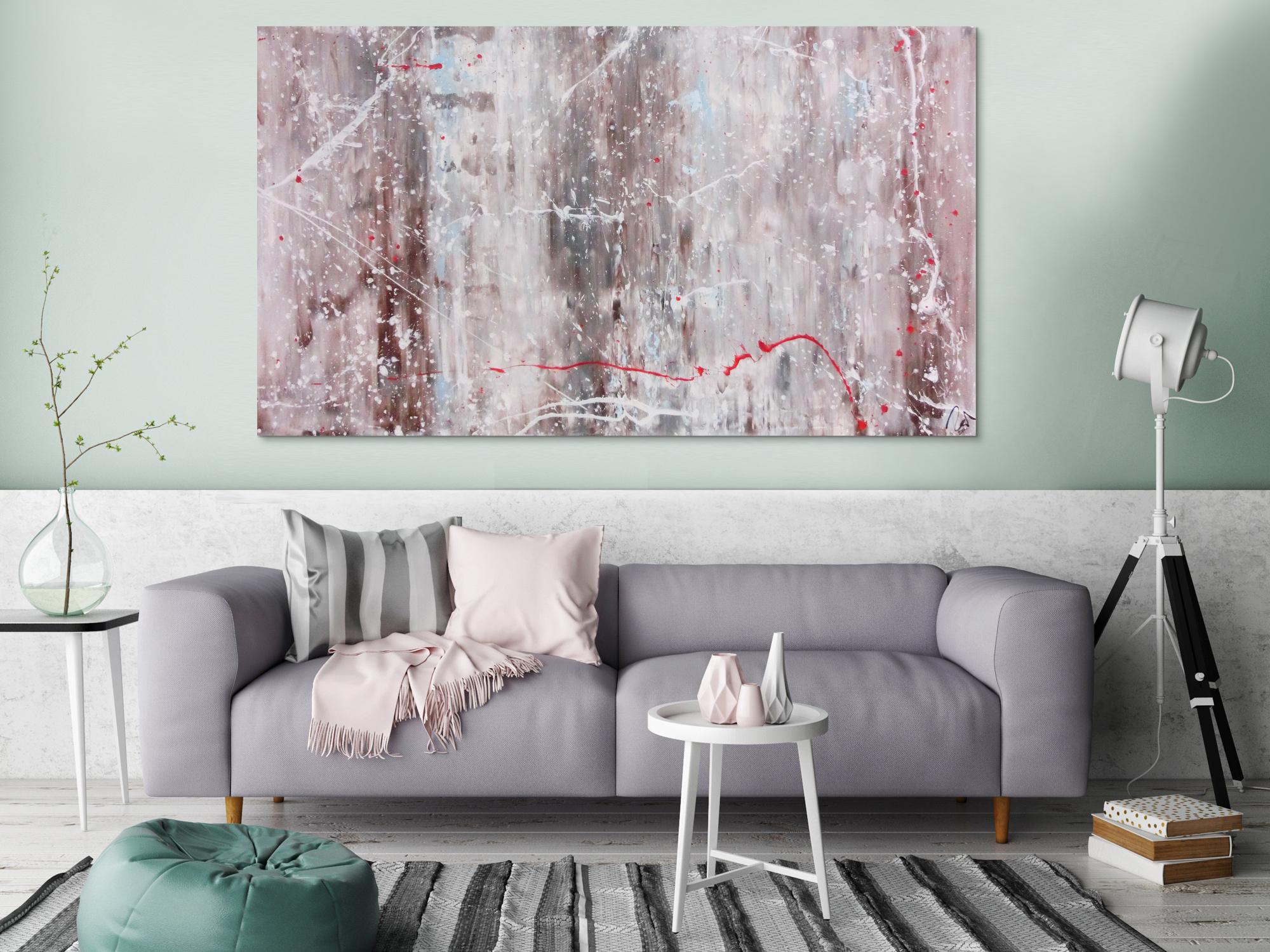 Abstraktes Acrylbild sehr modern Spachteltechnik helle Farben weiß braun grau