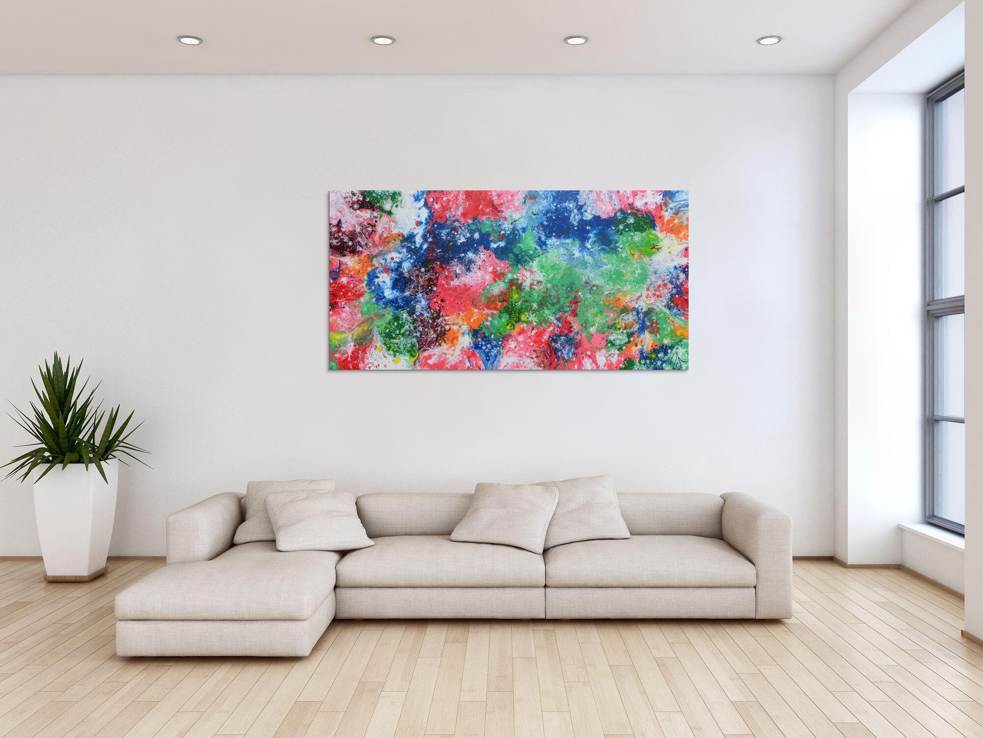 Abstraktes Acrylbild sehr bunt Fluid Painting Fließtechnik modernes Gemälde viele Farben