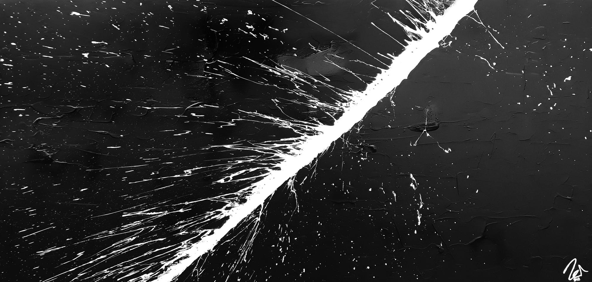 Abstraktes Acrylbild minimalistisch in schwarz weiß Action Painting sehr modern Splash Art