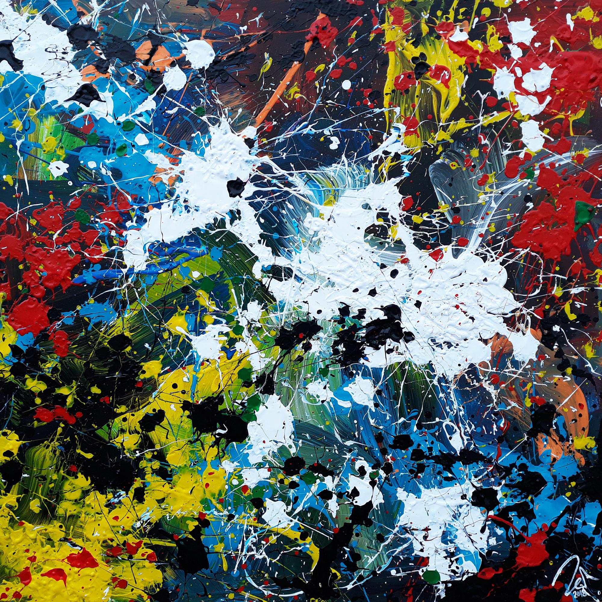 Abstraktes Acrylbild sehr modern Splash Art Action Painting sehr viele Farben bunt