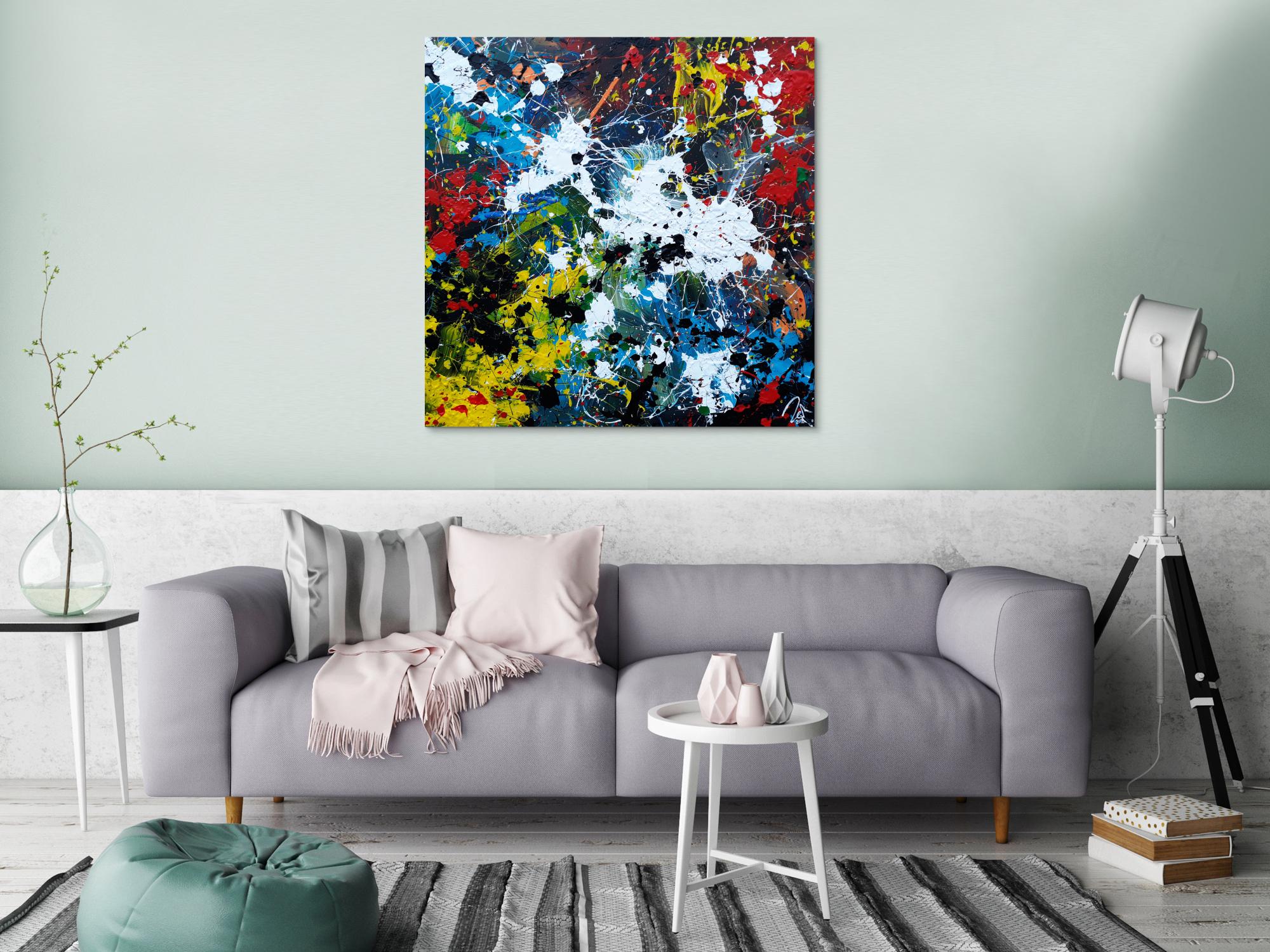 Abstraktes Acrylbild sehr modern Splash Art Action Painting sehr viele Farben bunt