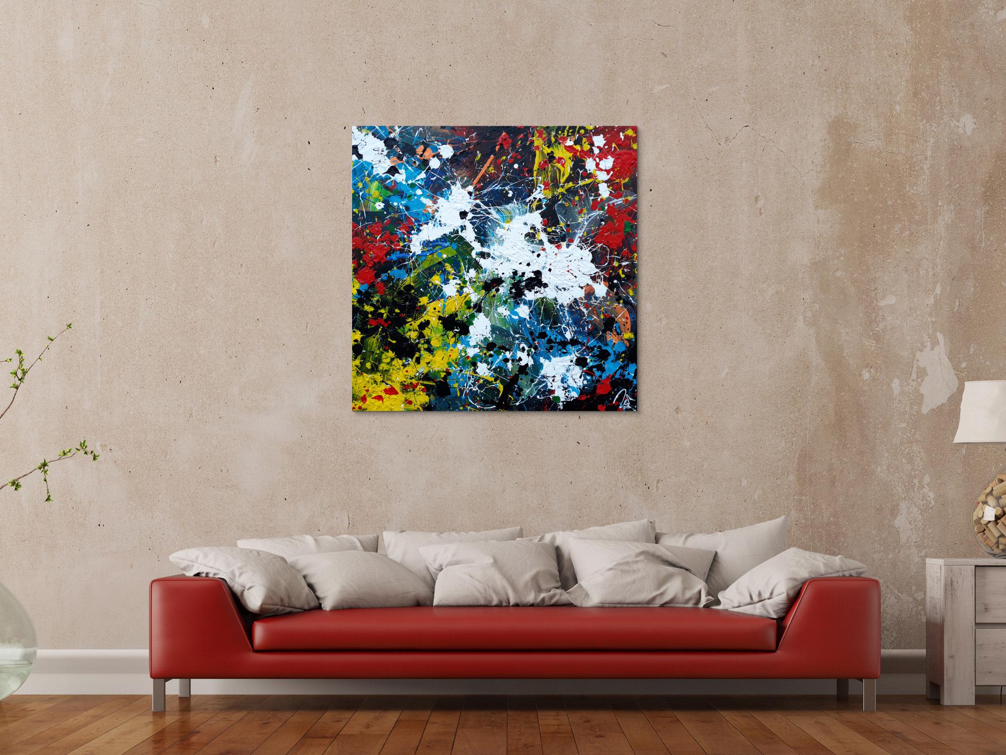 Abstraktes Acrylbild sehr modern Splash Art Action Painting sehr viele Farben bunt