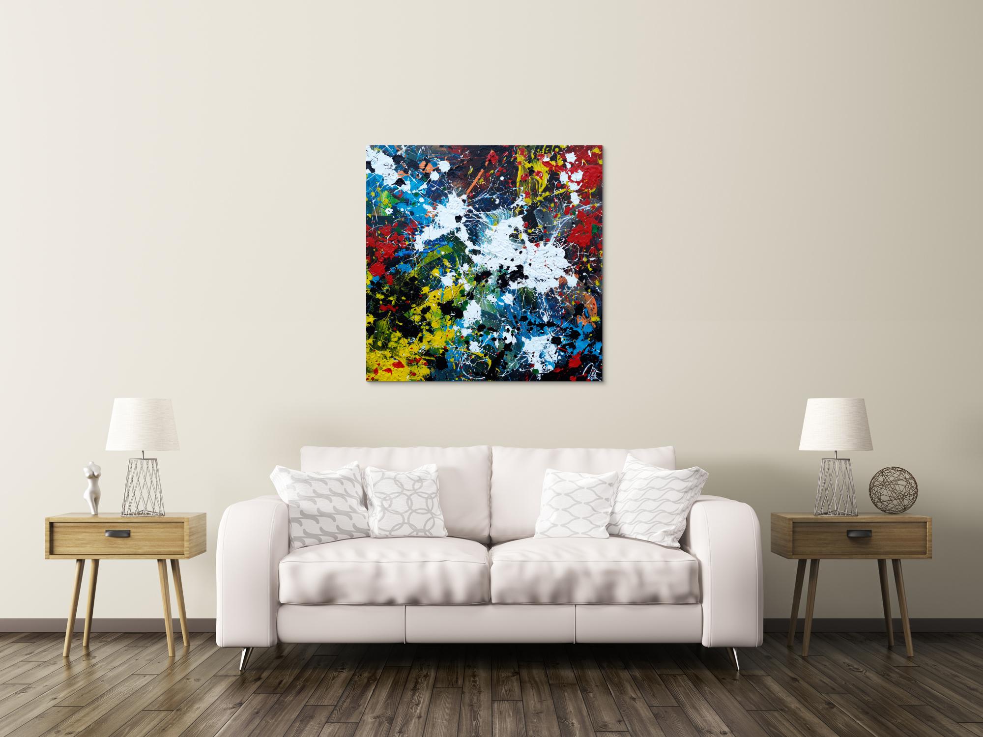 Abstraktes Acrylbild sehr modern Splash Art Action Painting sehr viele Farben bunt