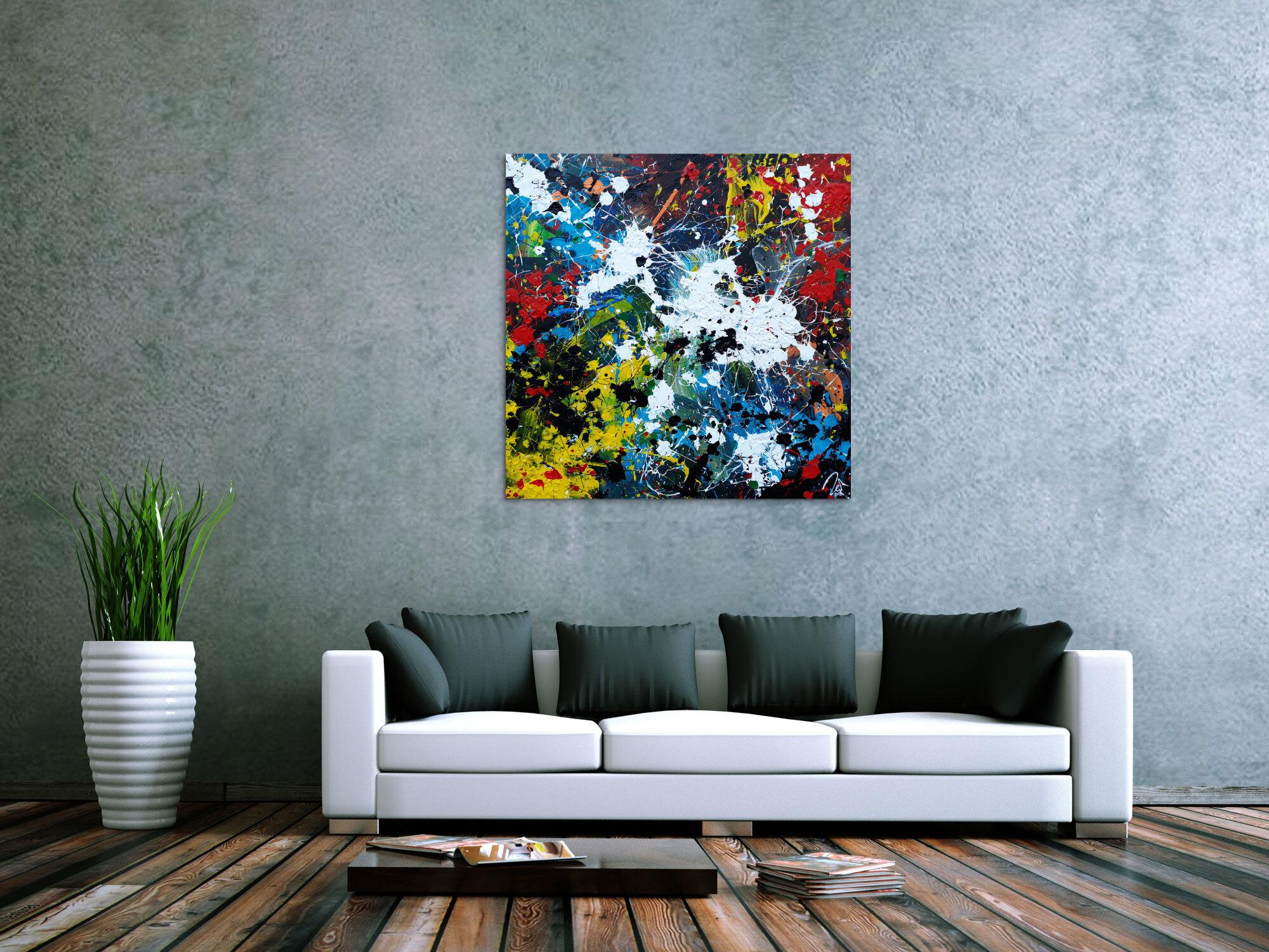 Abstraktes Acrylbild sehr modern Splash Art Action Painting sehr viele Farben bunt
