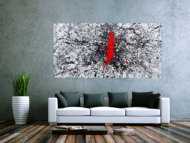 Abstraktes Acrylbild Action Painting sehr modern roter Fleck auf weiß grau braun schwarz Splash Art