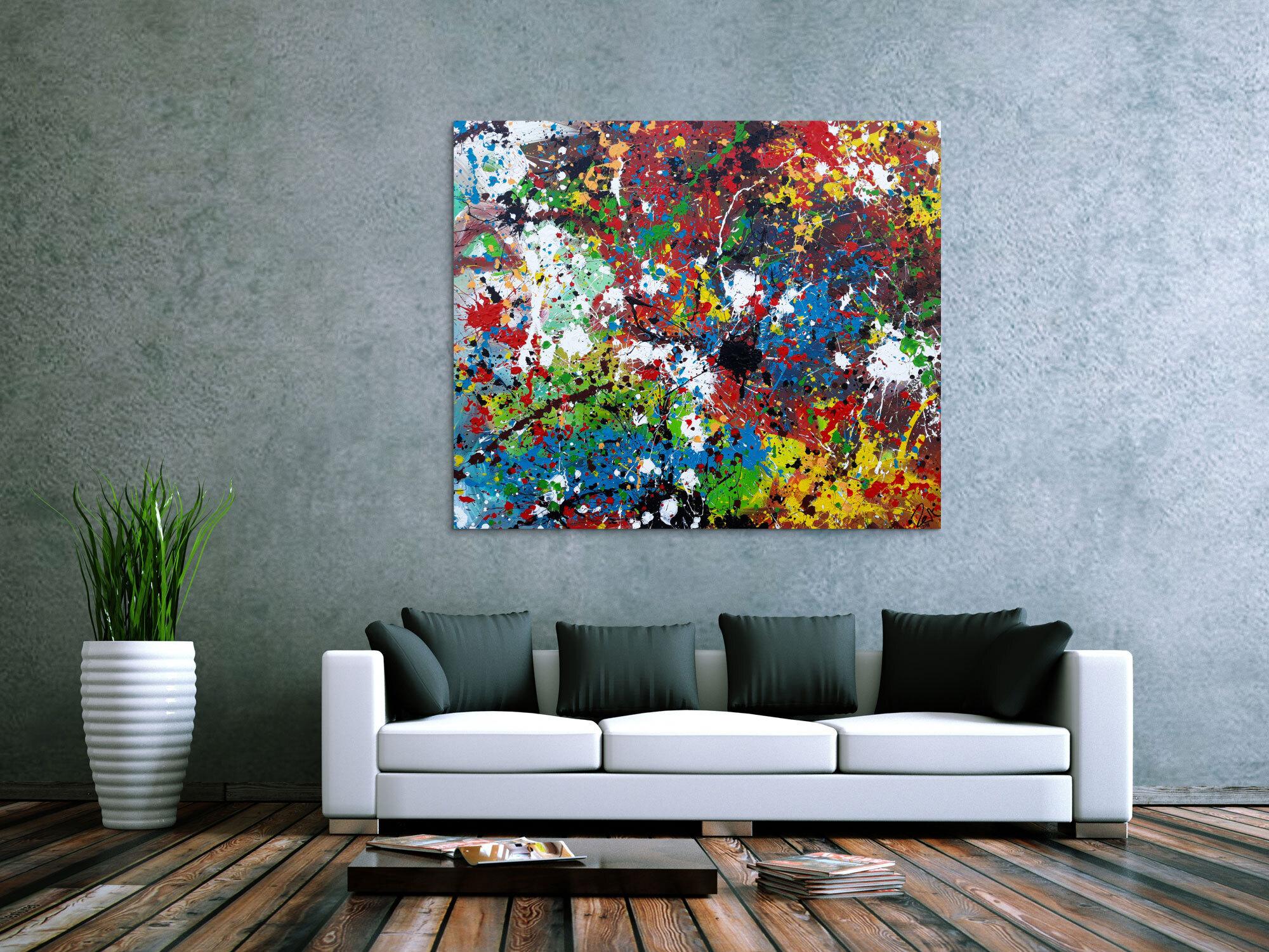 Abstraktes Acrylbild sehr bunt moderne modern Splash Art Action Painting