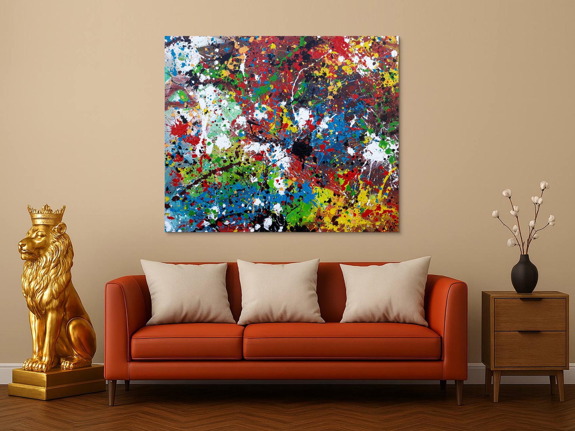 Abstraktes Acrylbild sehr bunt moderne modern Splash Art Action Painting