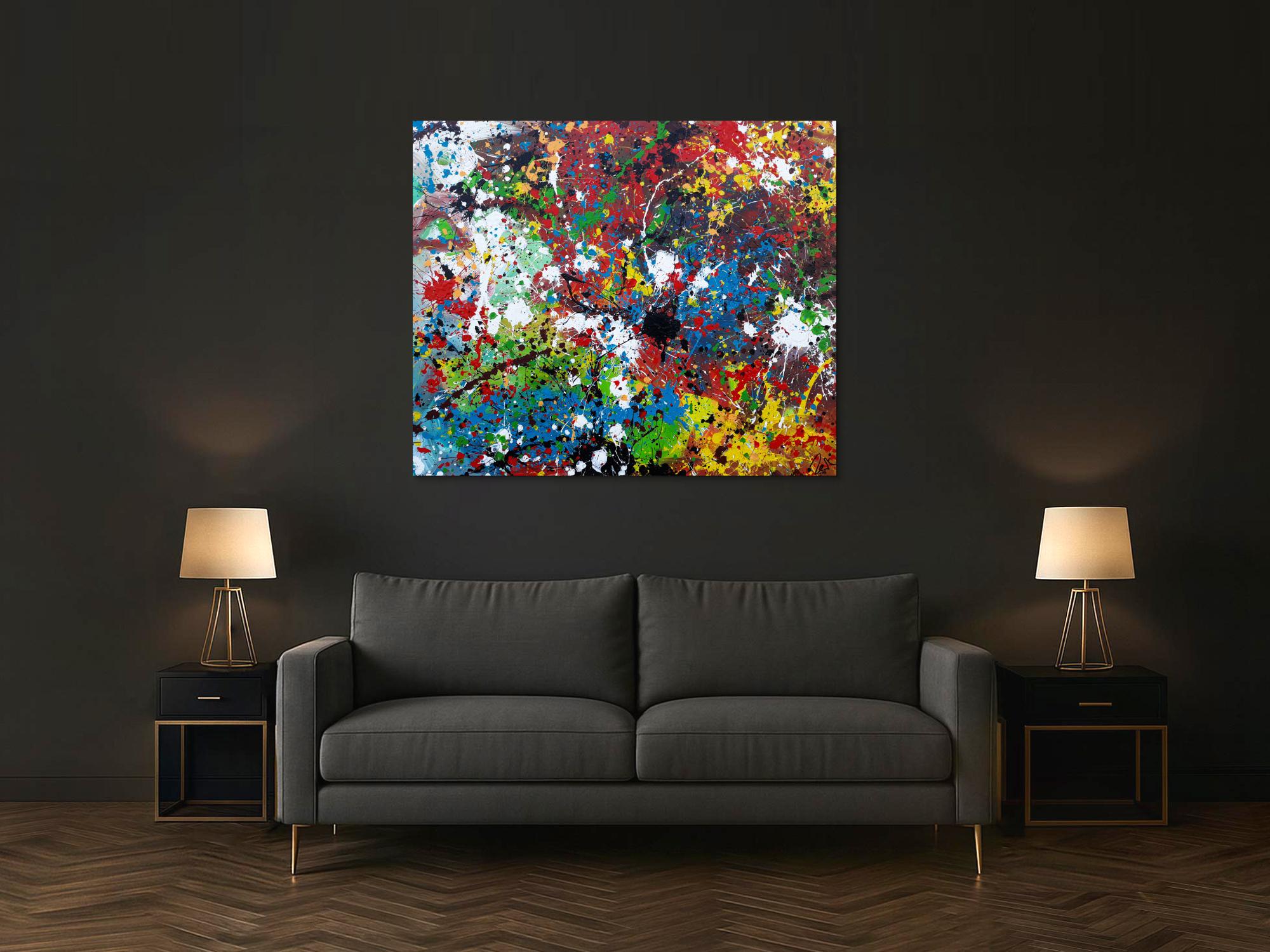 Abstraktes Acrylbild sehr bunt moderne modern Splash Art Action Painting