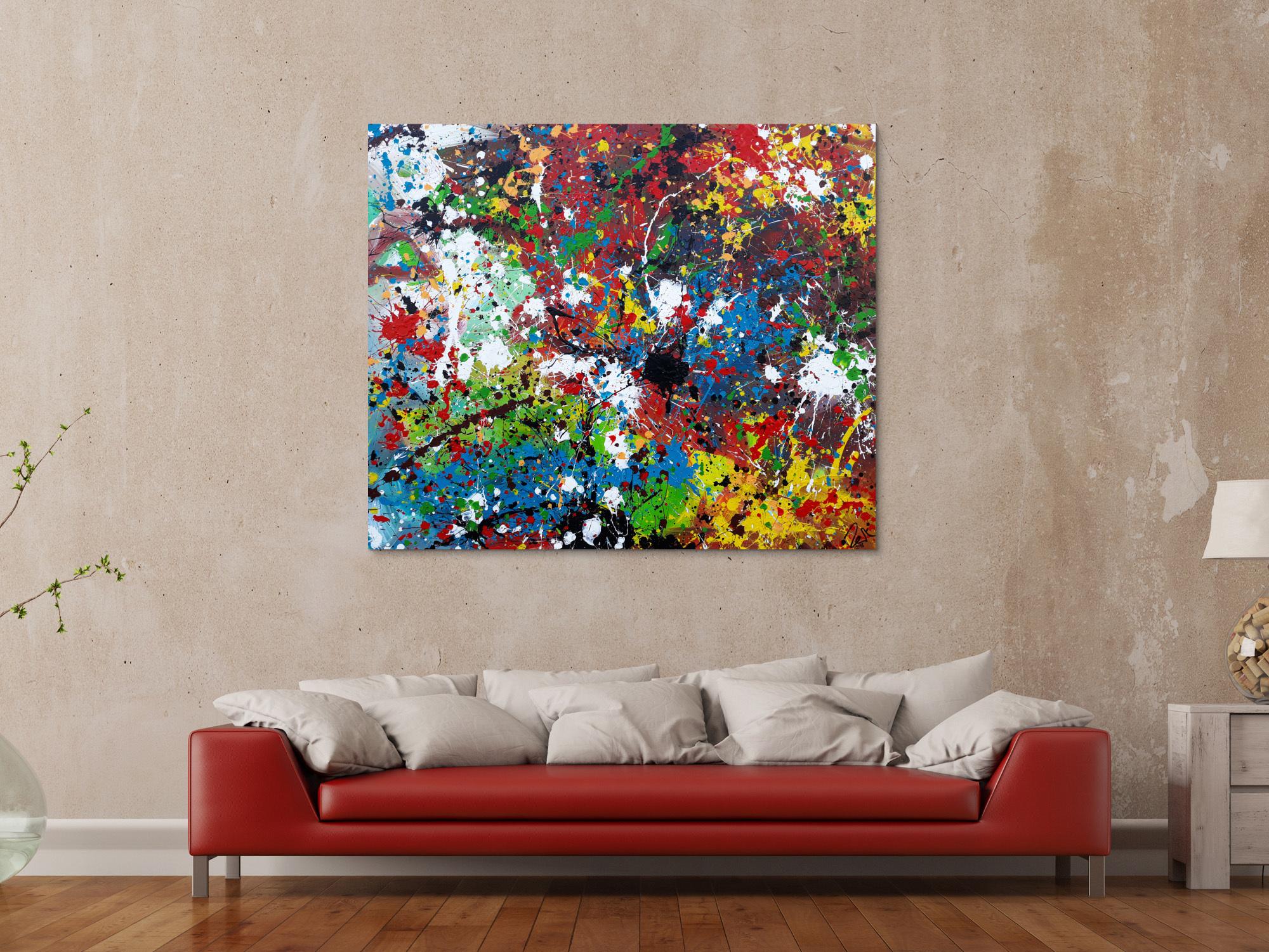 Abstraktes Acrylbild sehr bunt moderne modern Splash Art Action Painting