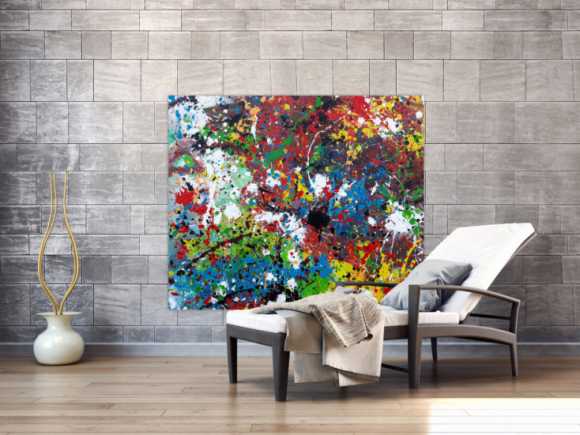 Abstraktes Acrylbild sehr bunt moderne modern Splash Art Action Painting