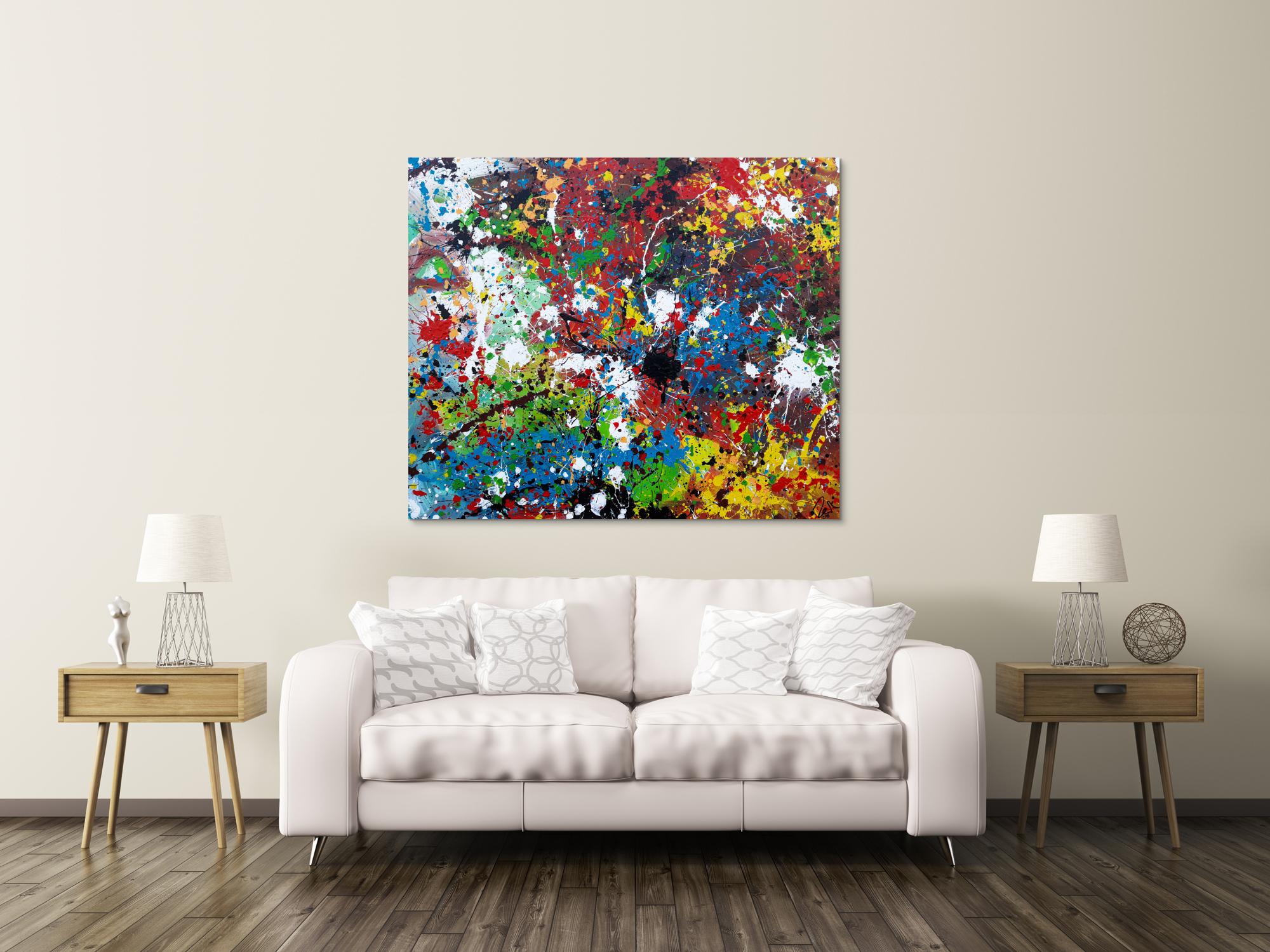 Abstraktes Acrylbild sehr bunt moderne modern Splash Art Action Painting