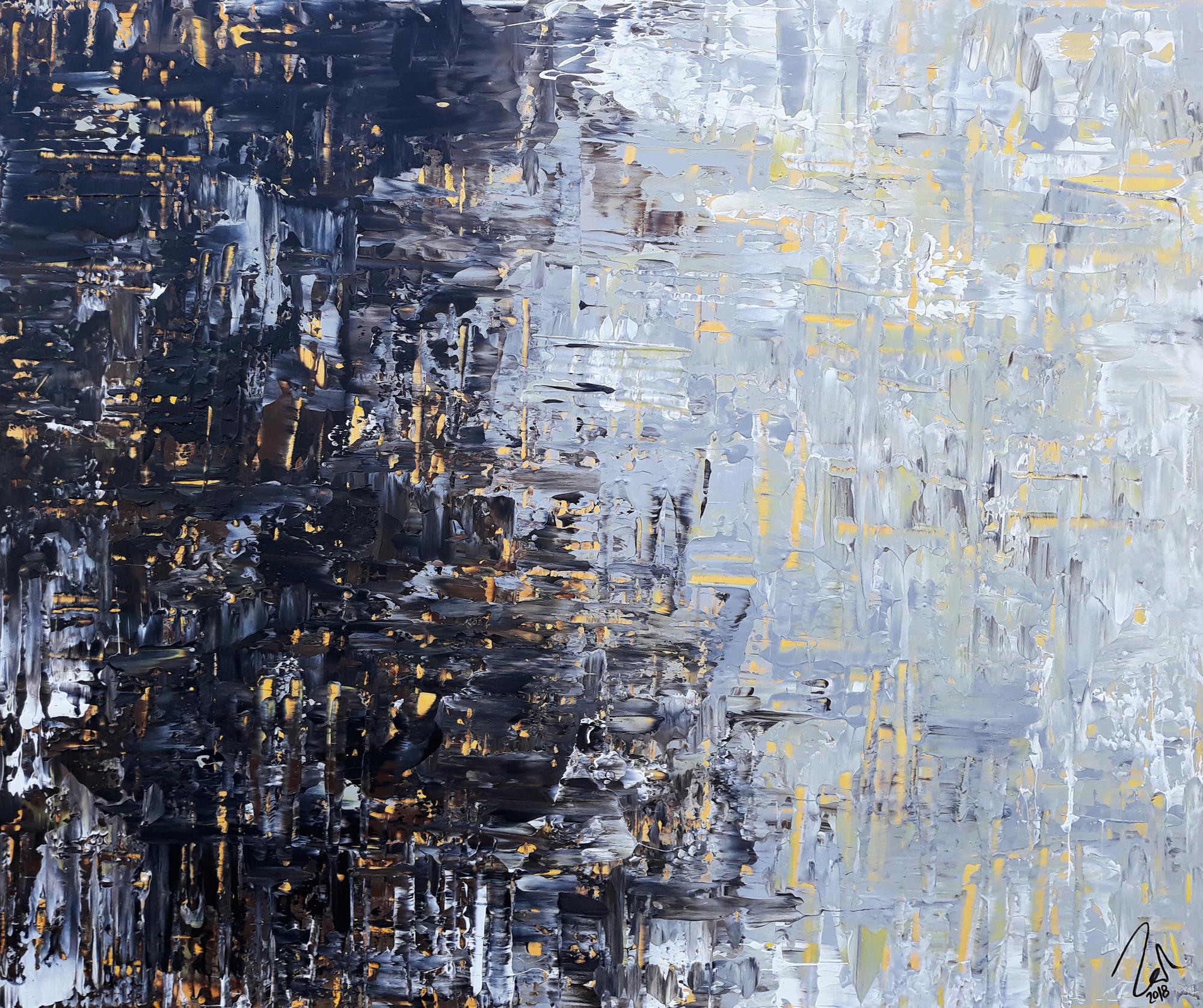 Abstraktes Acrylbild sehr modern grau weiß schwarz braun modern art zeitgenössisch schlicht