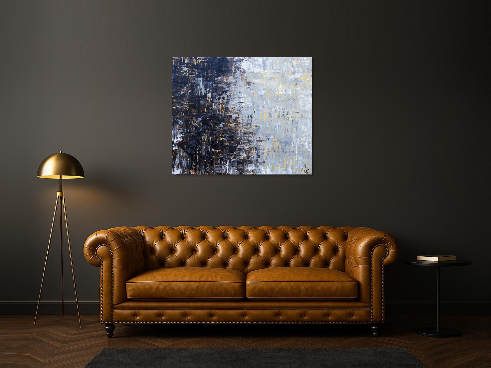 Abstraktes Acrylbild sehr modern grau weiß schwarz braun modern art zeitgenössisch schlicht