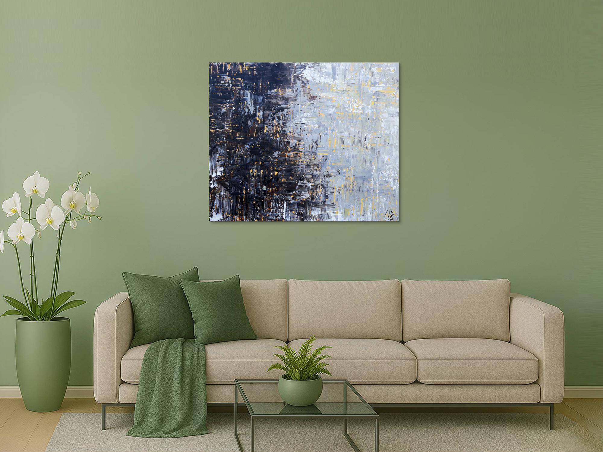 Abstraktes Acrylbild sehr modern grau weiß schwarz braun modern art zeitgenössisch schlicht