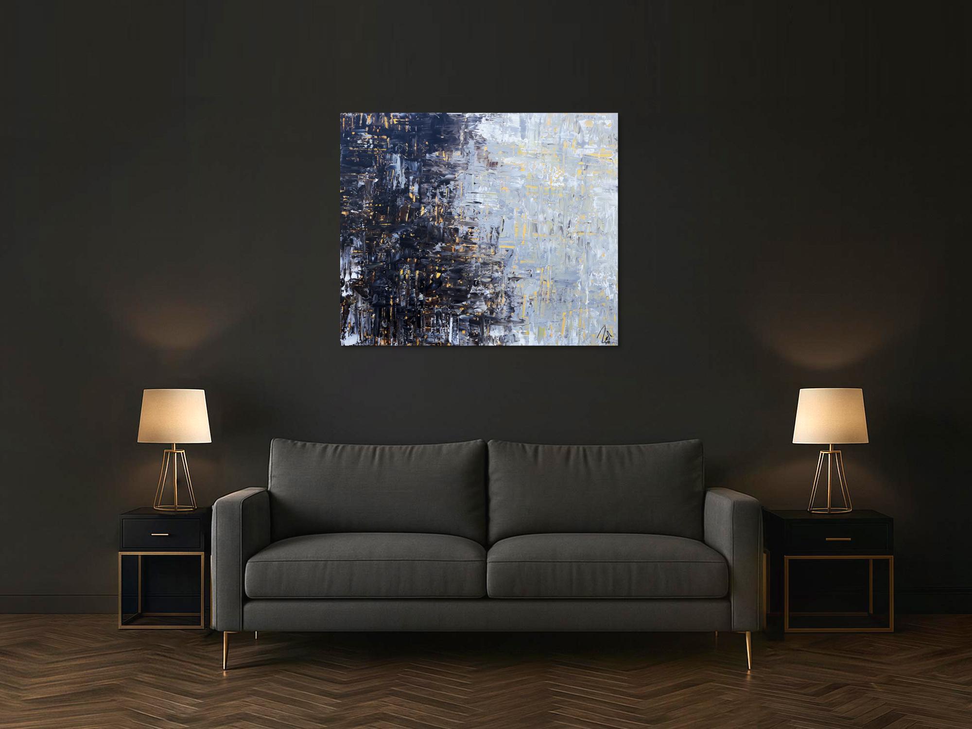 Abstraktes Acrylbild sehr modern grau weiß schwarz braun modern art zeitgenössisch schlicht