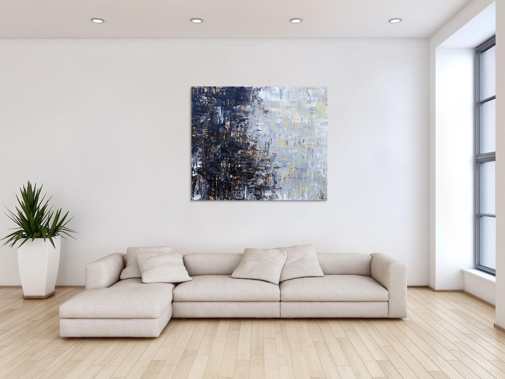 Abstraktes Acrylbild sehr modern grau weiß schwarz braun modern art zeitgenössisch schlicht