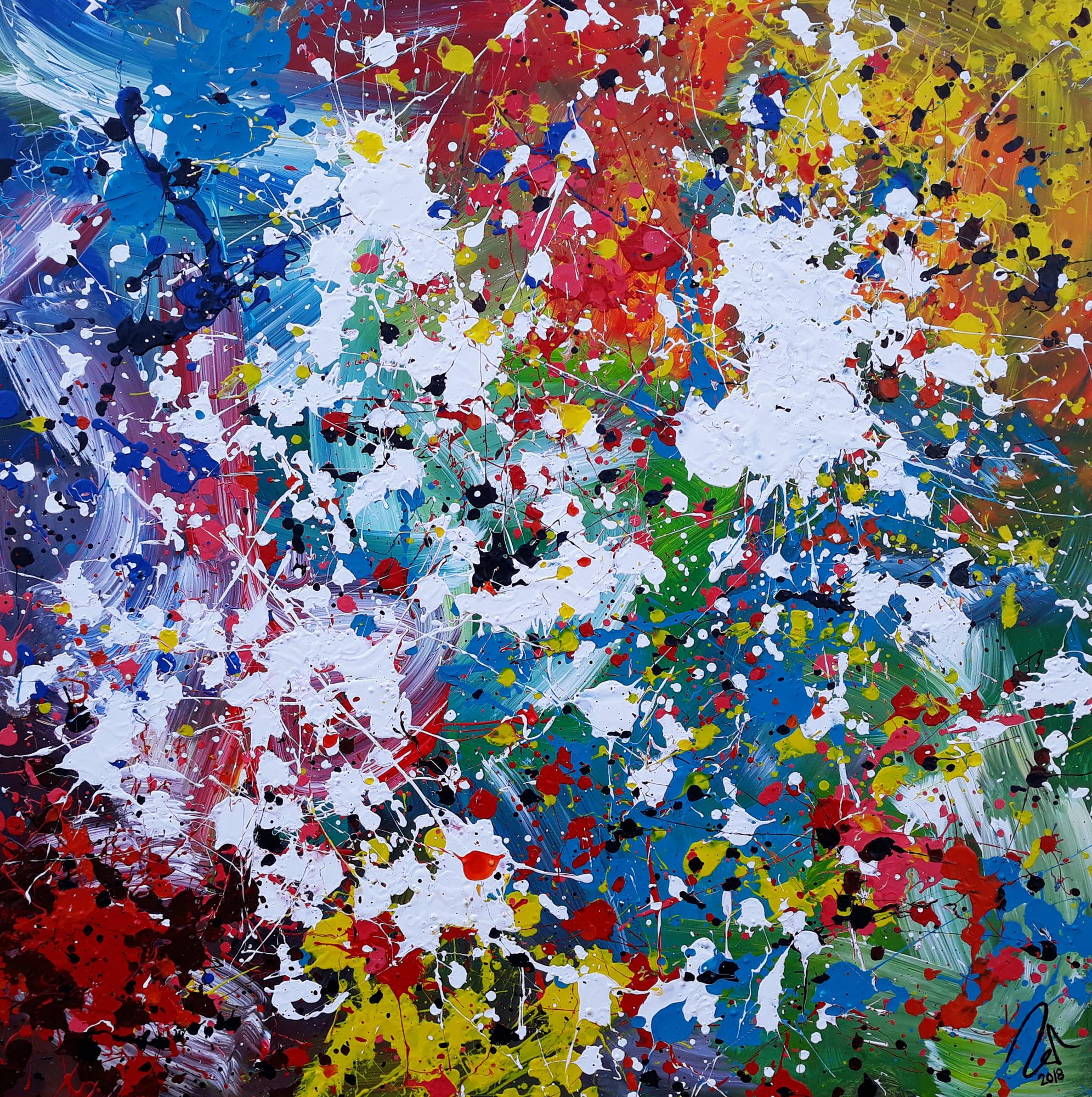 Abstraktes Acrylbild sehr bunt modern Splash Art zeitgenössisch handgemalt