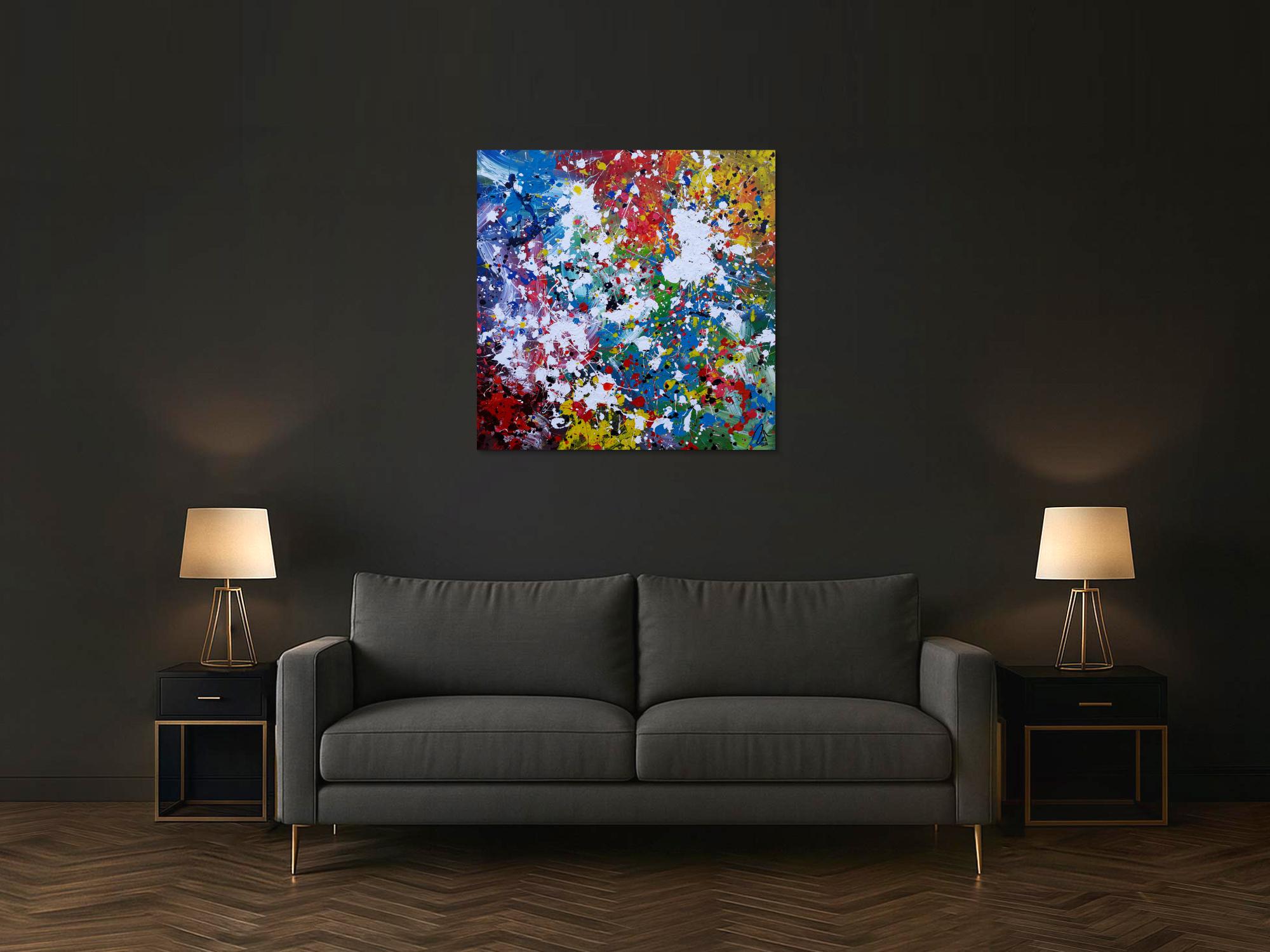 Abstraktes Acrylbild sehr bunt modern Splash Art zeitgenössisch handgemalt