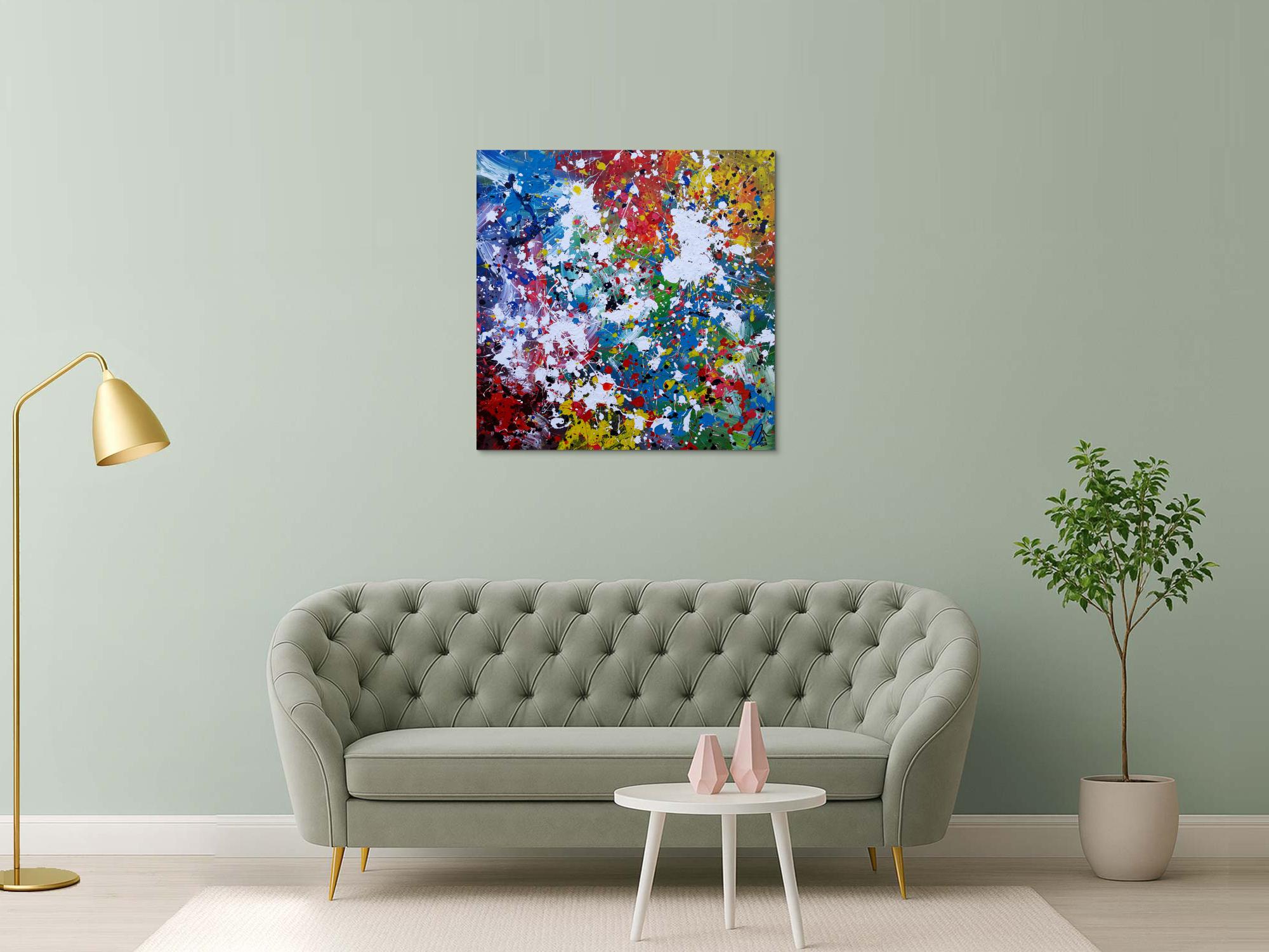 Abstraktes Acrylbild sehr bunt modern Splash Art zeitgenössisch handgemalt