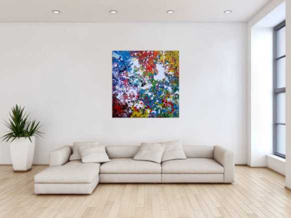 Abstraktes Acrylbild sehr bunt modern Splash Art zeitgenössisch handgemalt