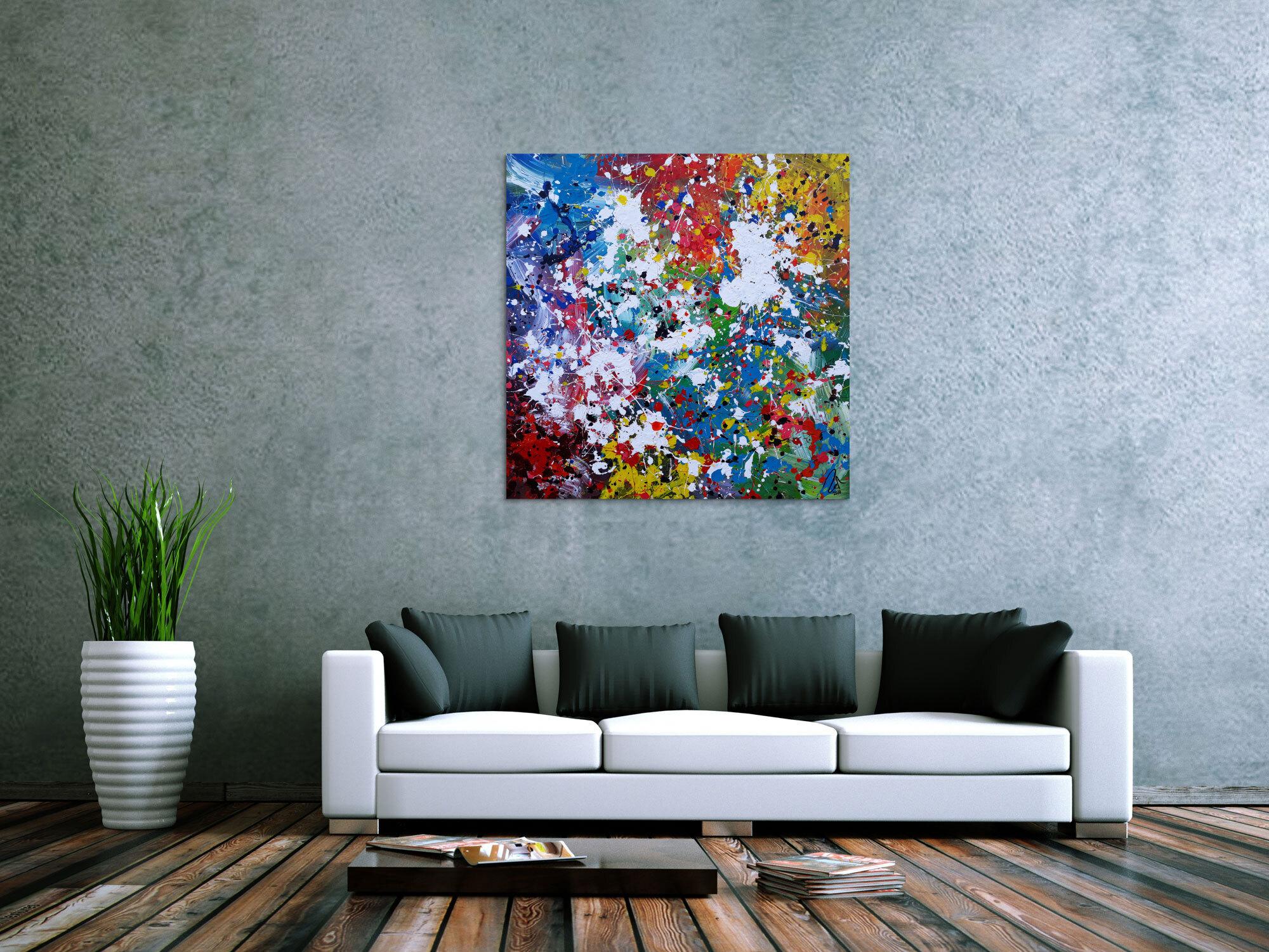 Abstraktes Acrylbild sehr bunt modern Splash Art zeitgenössisch handgemalt
