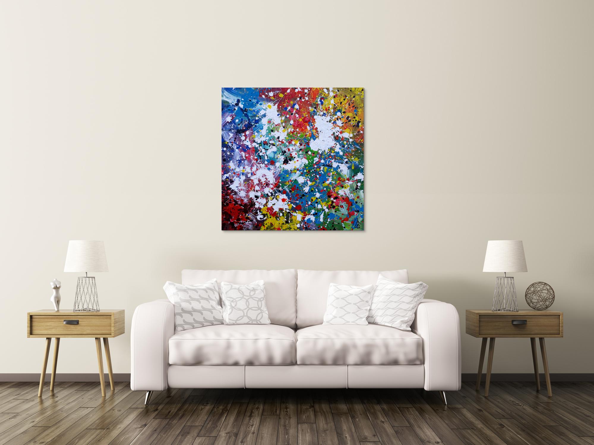 Abstraktes Acrylbild sehr bunt modern Splash Art zeitgenössisch handgemalt
