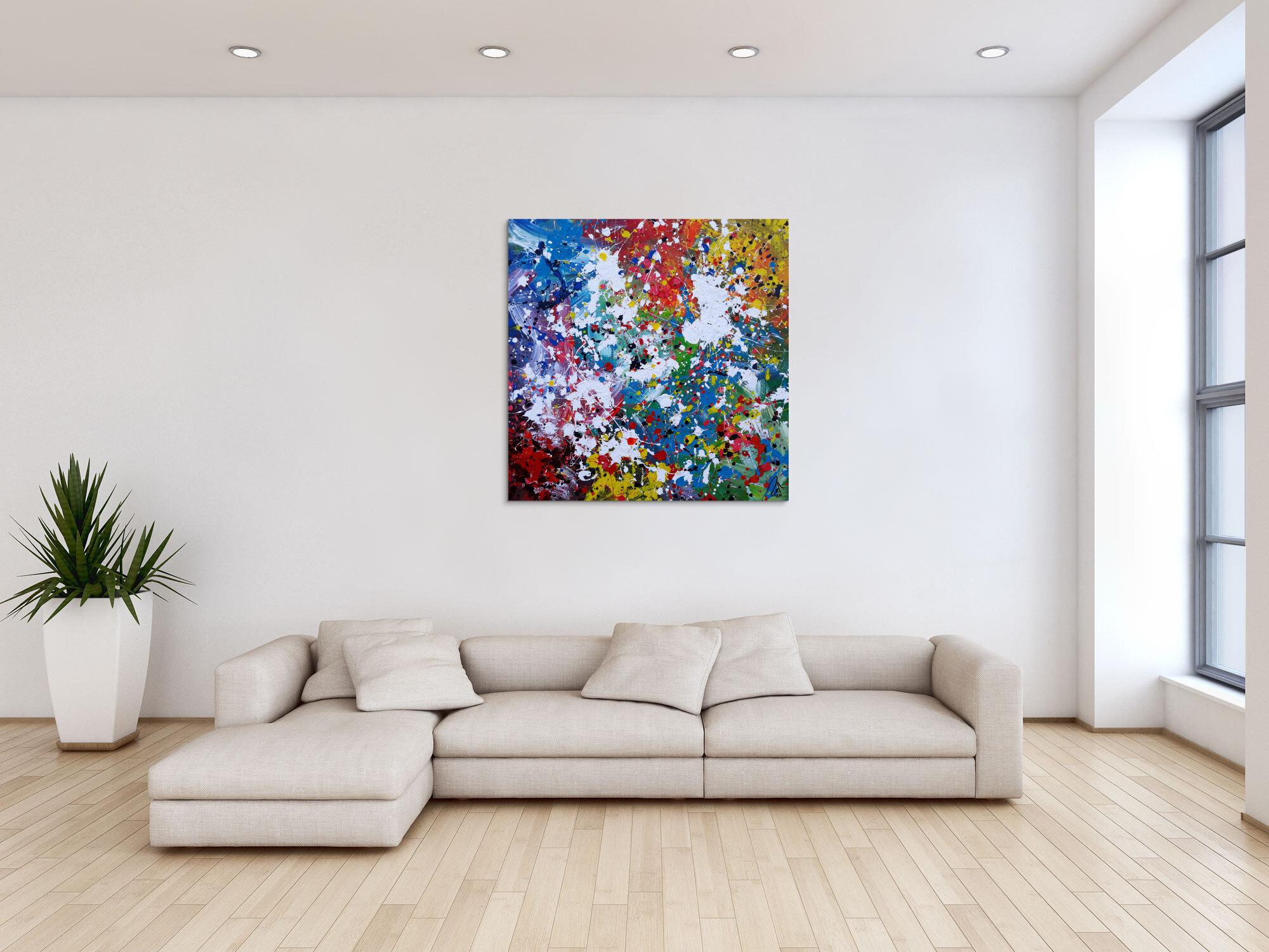 Abstraktes Acrylbild sehr bunt modern Splash Art zeitgenössisch handgemalt