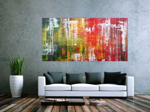 Abstraktes Acrylbild in Spachteltechnik sehr modern und bunt viele Farben rot gelb grün blau weiß